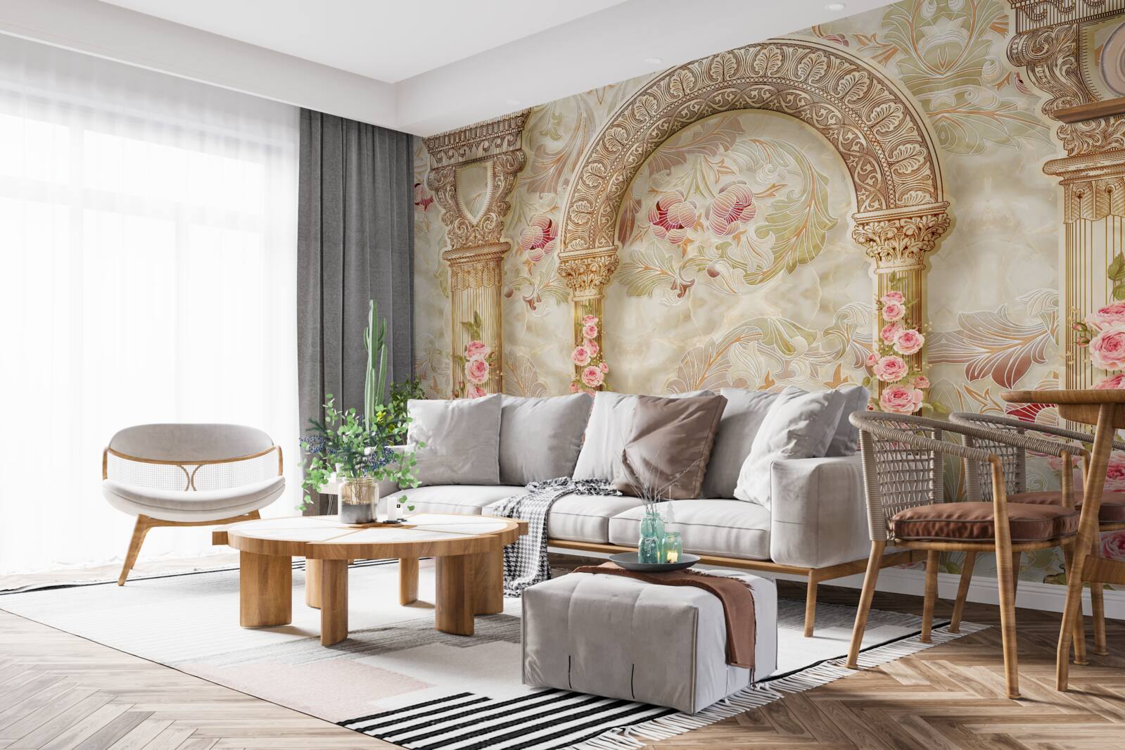 Фотошпалери традиційні арки, прикрашені квітами троянд