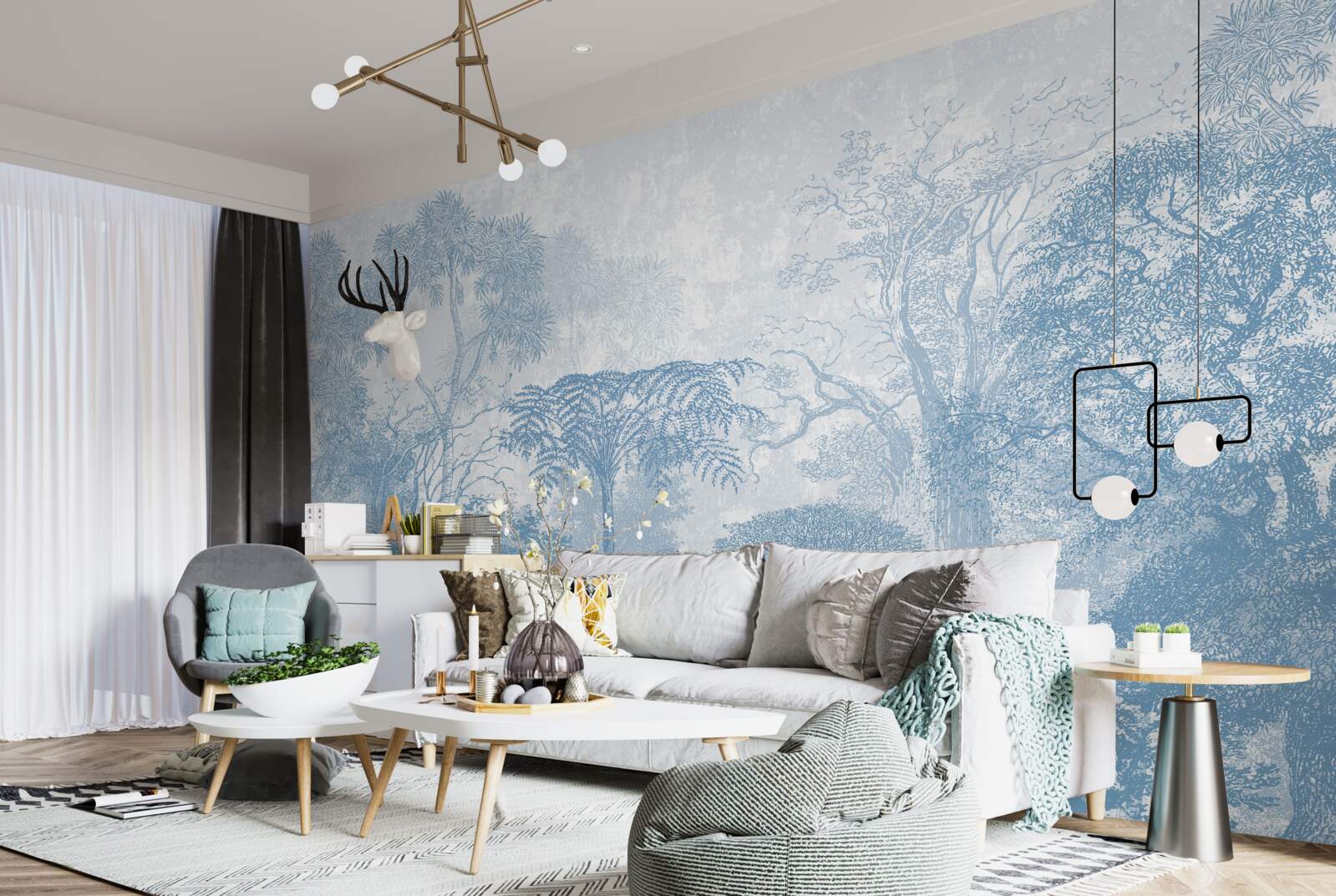 Фотошпалери чорно-біле зображення лісового пейзажу