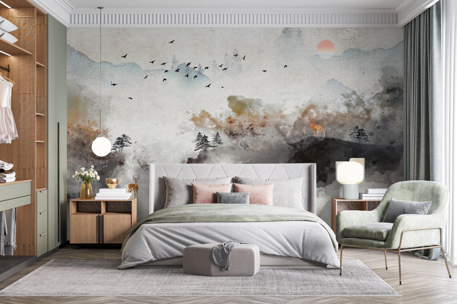 Фотошпалери захоплюючий осінній краєвид на заході сонця