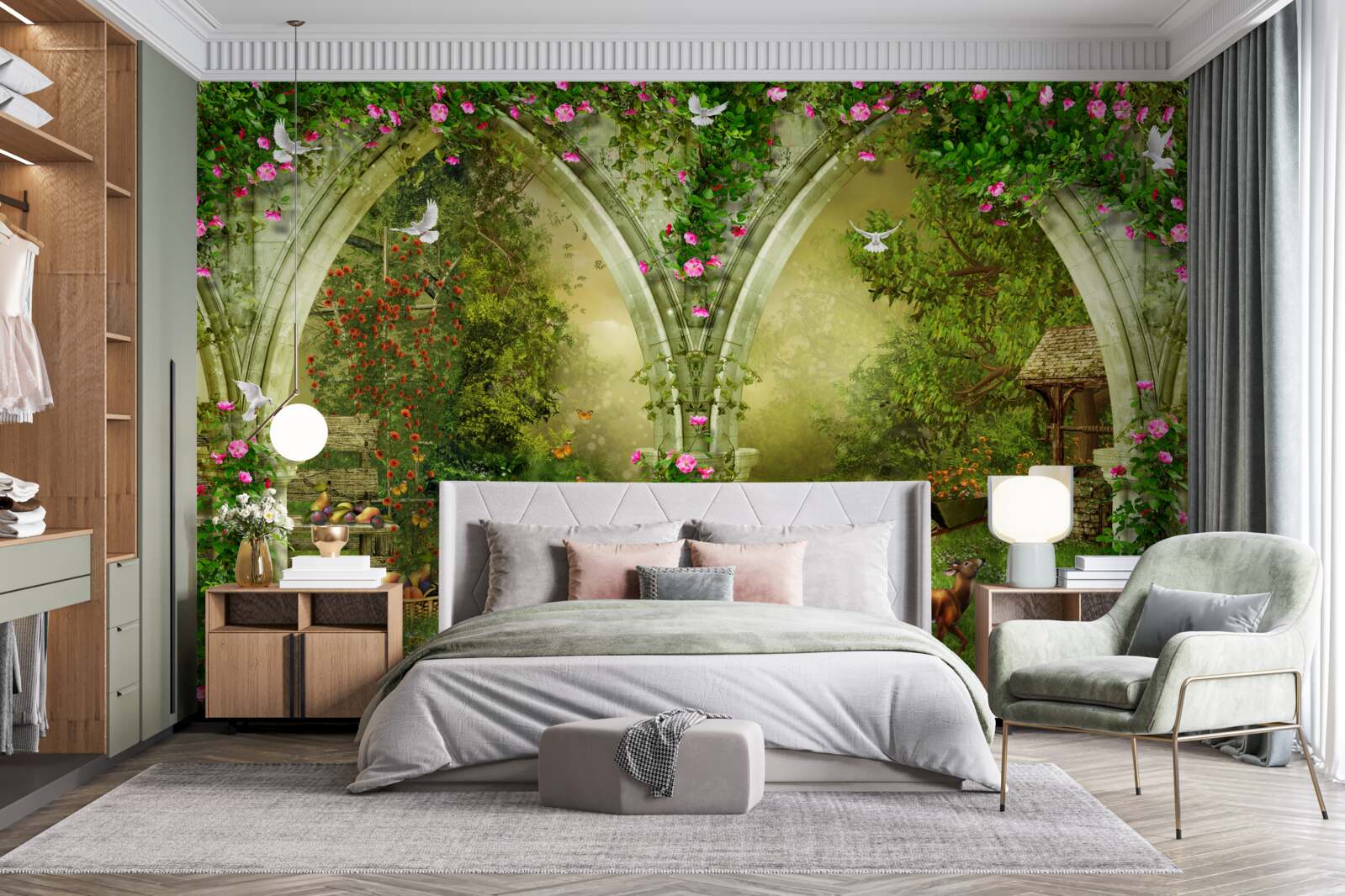 Фотошпалери Арки із зеленого каменю із зображеннями тварин