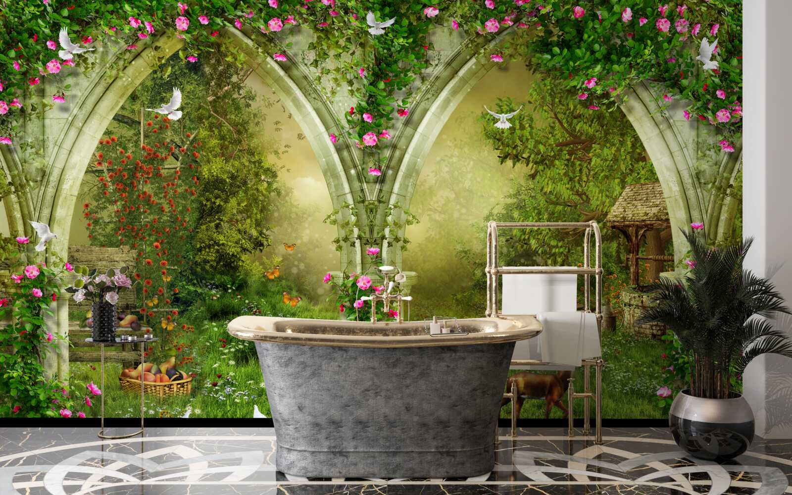 Фотошпалери Арки із зеленого каменю із зображеннями тварин