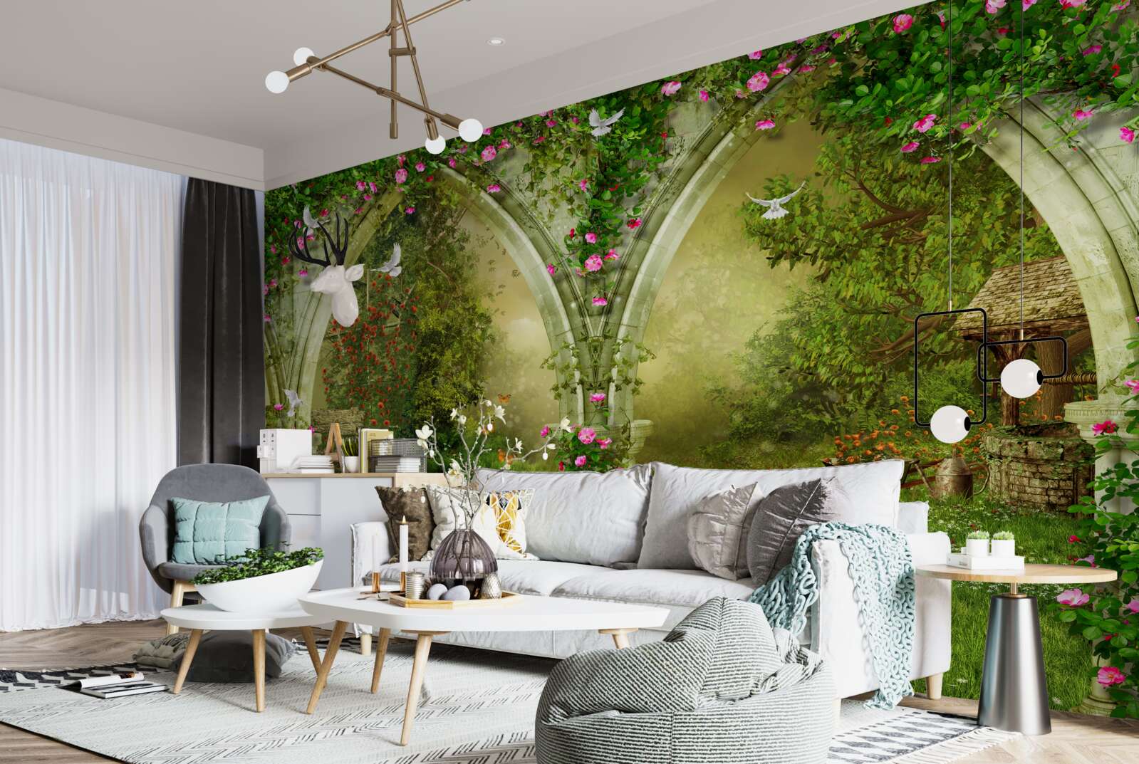 Фотошпалери Арки із зеленого каменю із зображеннями тварин