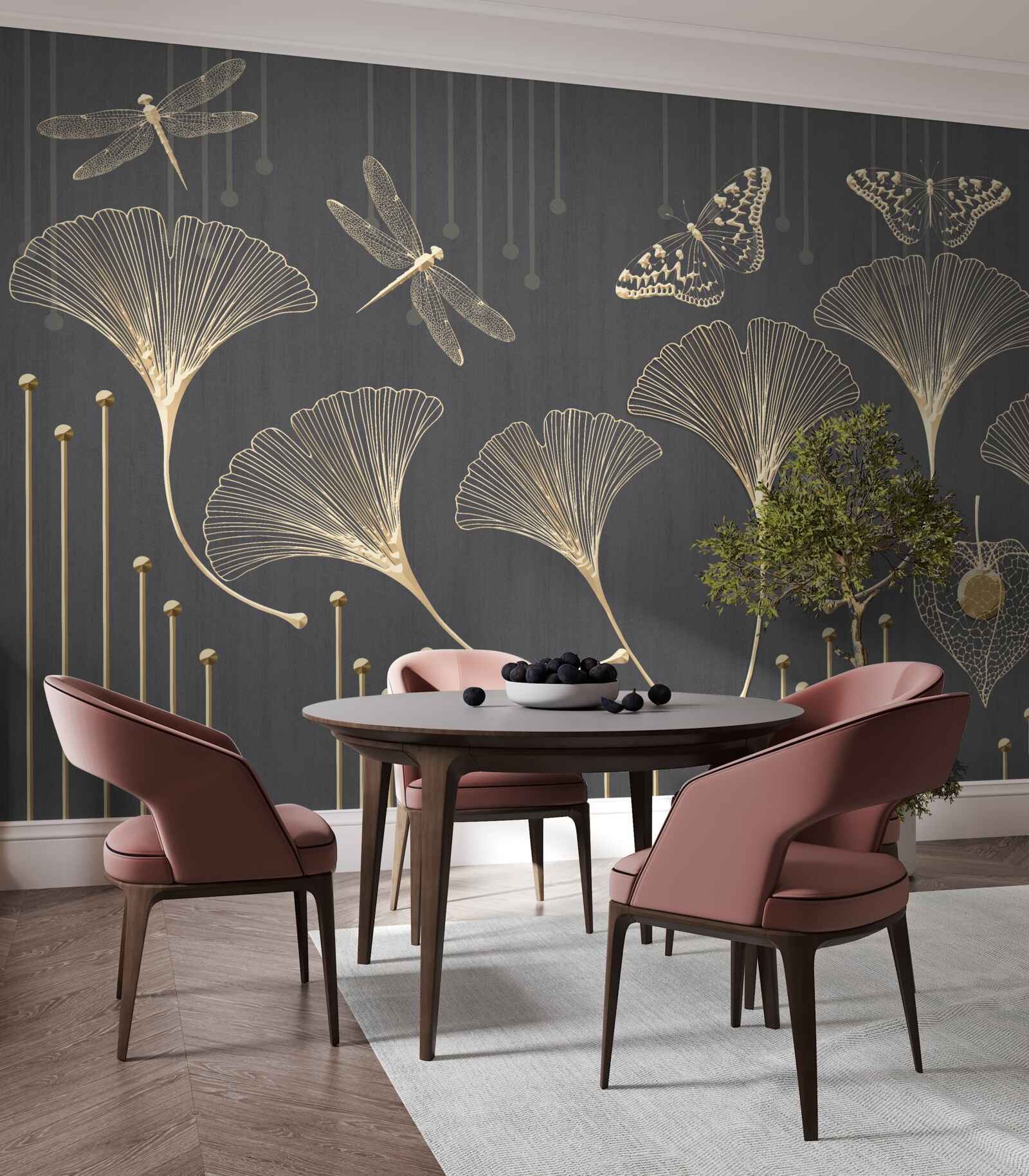 Фотошпалери навпаки, вертикальні лінії сходяться на сірому тлі