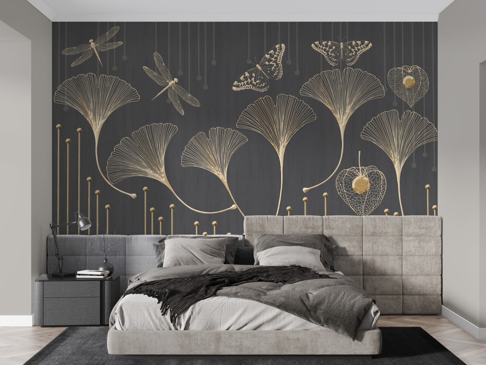 Фотошпалери навпаки, вертикальні лінії сходяться на сірому тлі