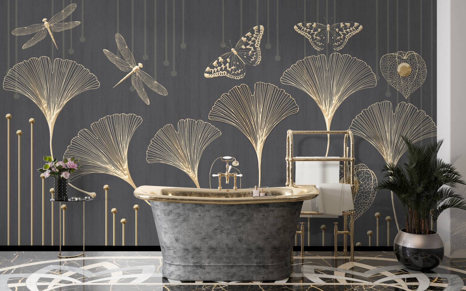 Фотошпалери навпаки, вертикальні лінії сходяться на сірому тлі