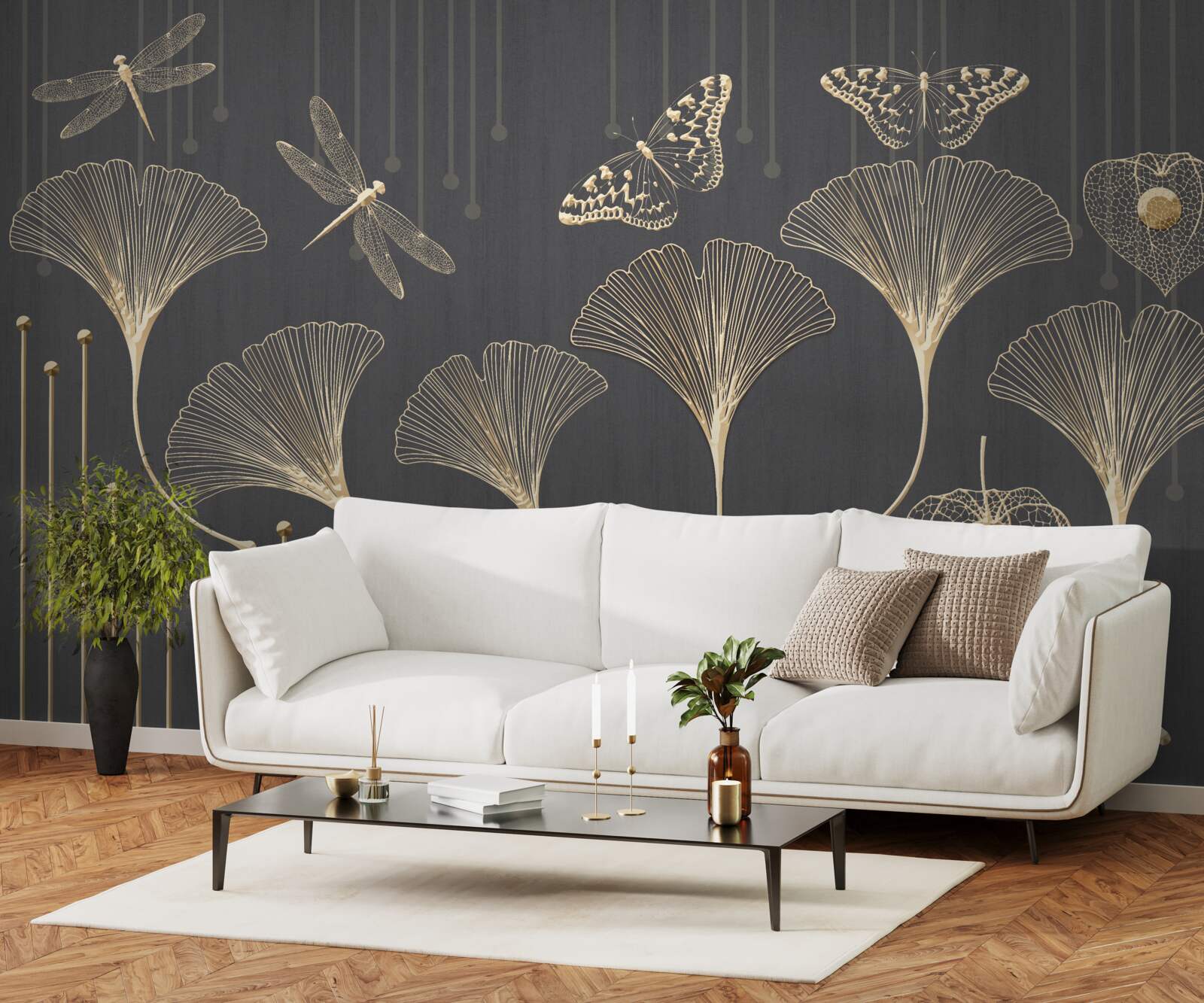 Фотошпалери навпаки, вертикальні лінії сходяться на сірому тлі