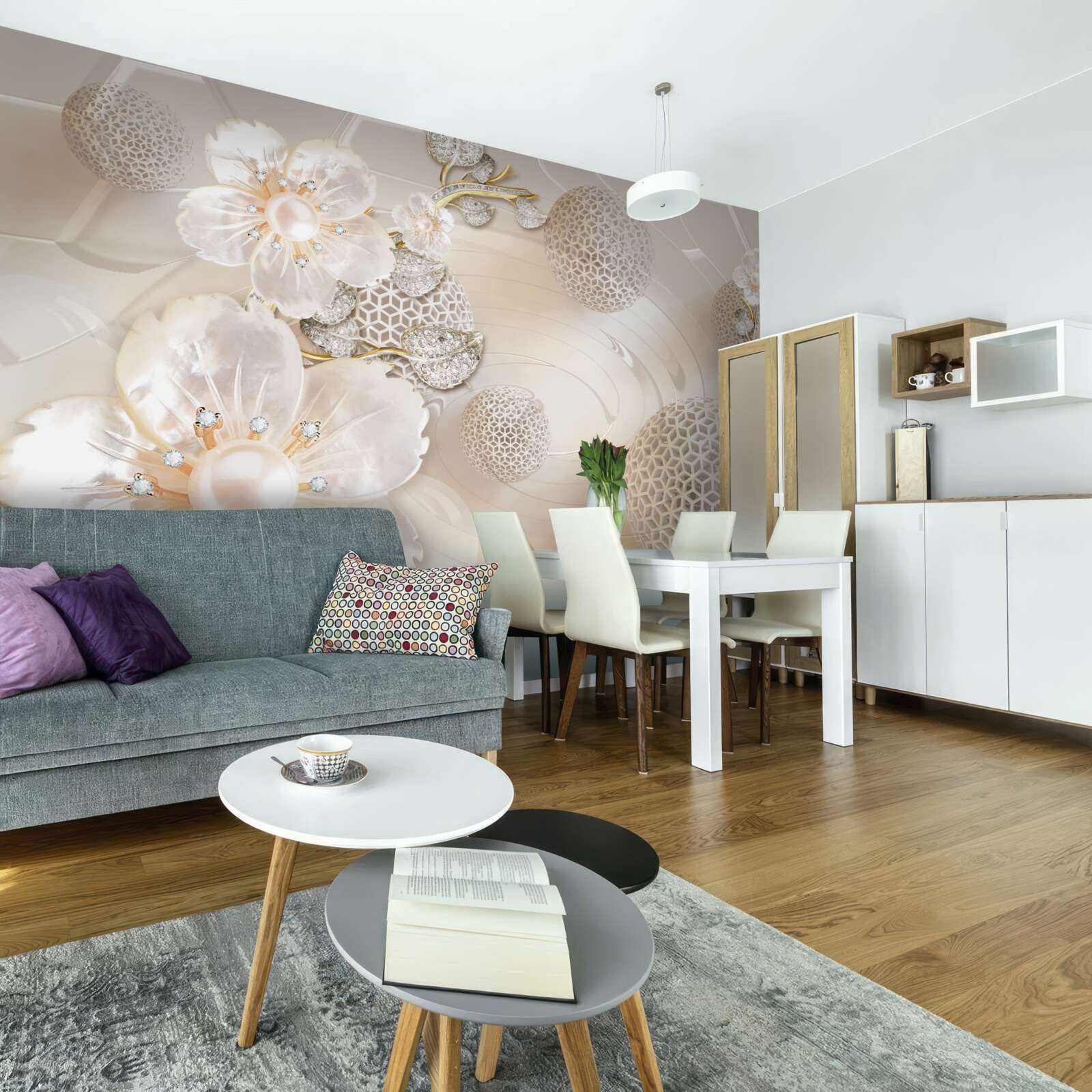 Фотошпалери яскраві плаваючі кулі та легкі ботанічні вінки