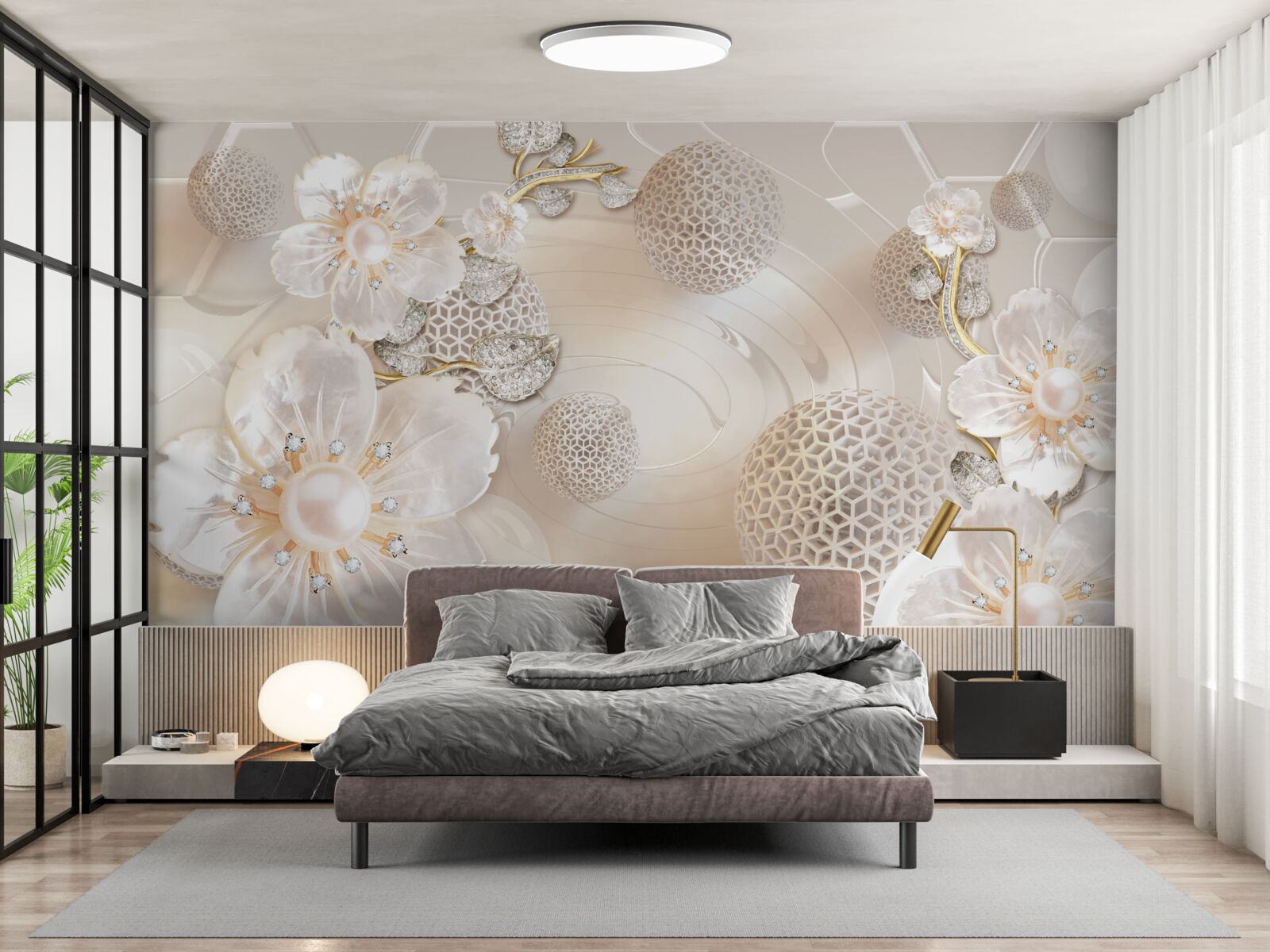 Фотошпалери яскраві плаваючі кулі та легкі ботанічні вінки