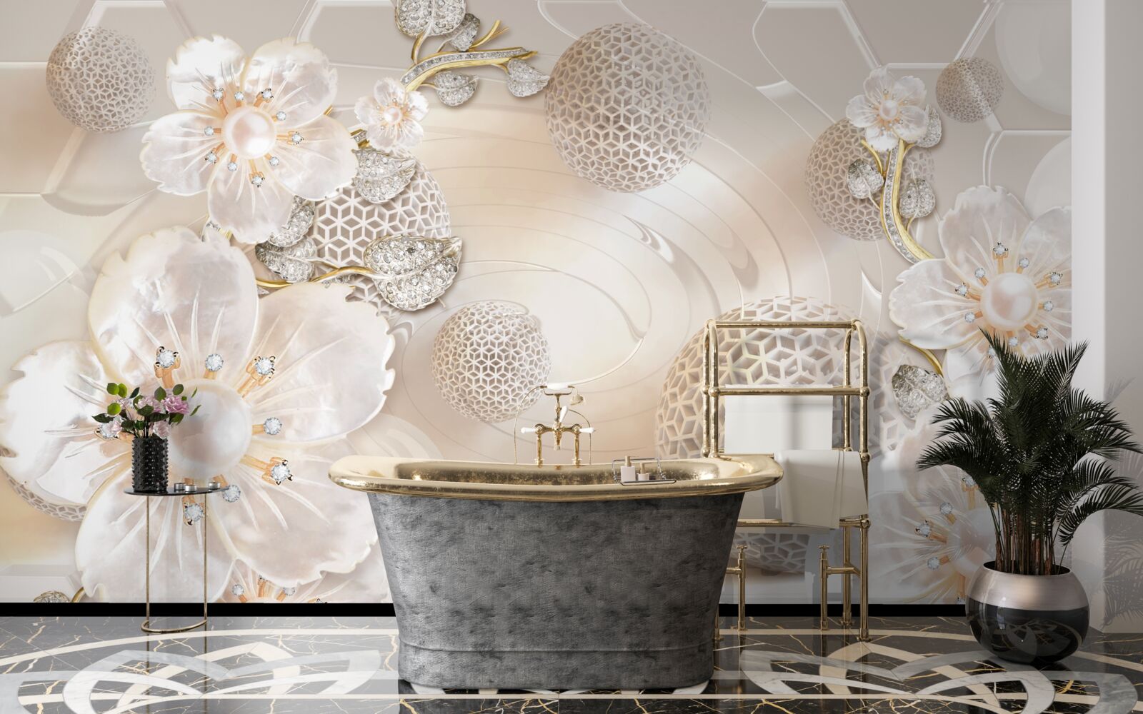 Фотошпалери яскраві плаваючі кулі та легкі ботанічні вінки