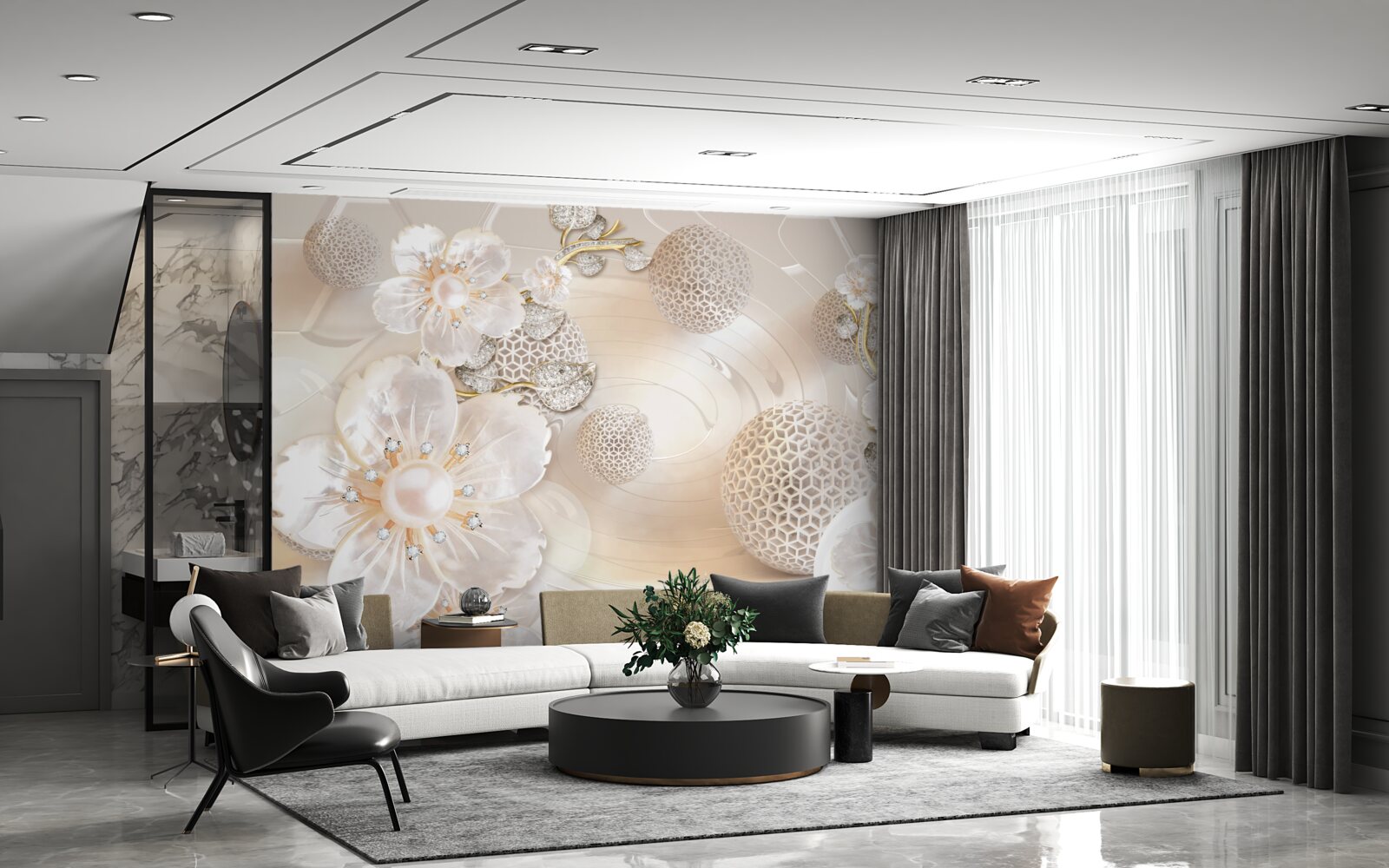 Фотошпалери яскраві плаваючі кулі та легкі ботанічні вінки