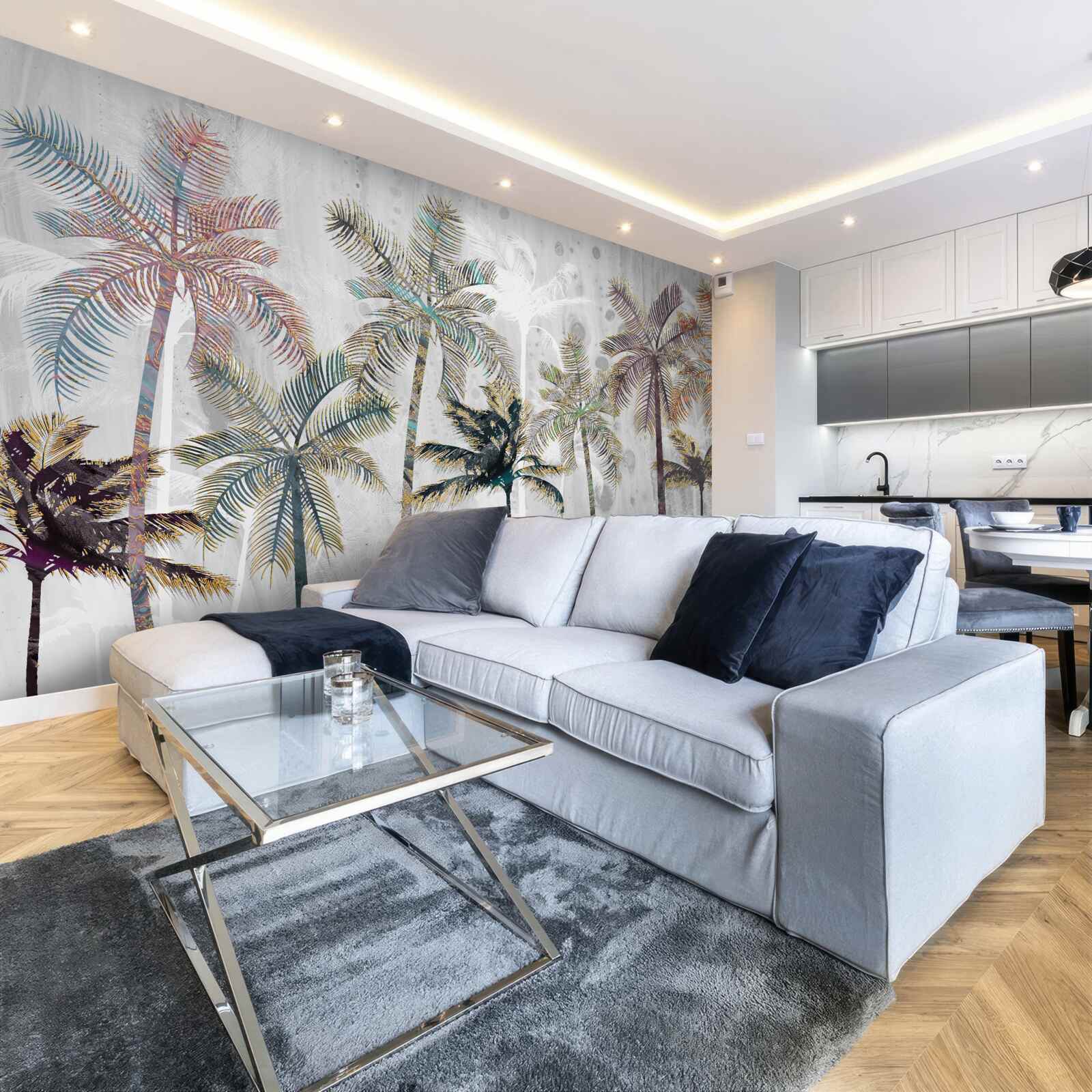 Фотошпалери проливний дощ серед пальм