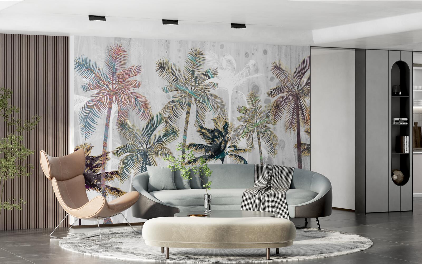 Фотошпалери проливний дощ серед пальм