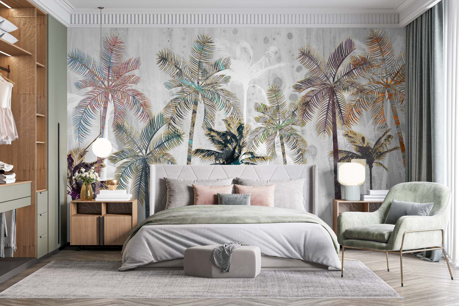 Фотошпалери проливний дощ серед пальм