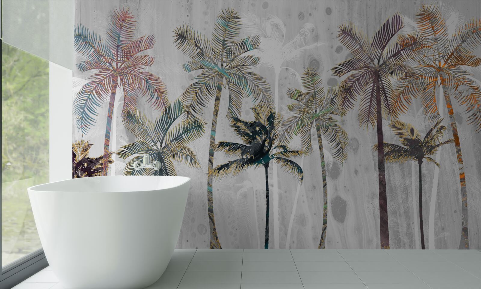 Фотошпалери проливний дощ серед пальм