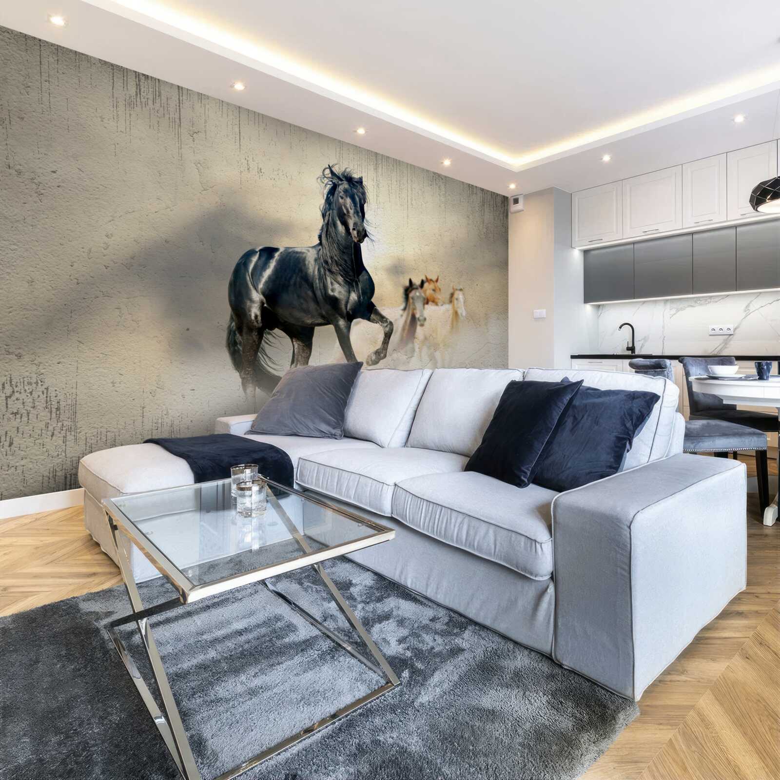 Фотошпалери табун коней пасеться на великому лузі