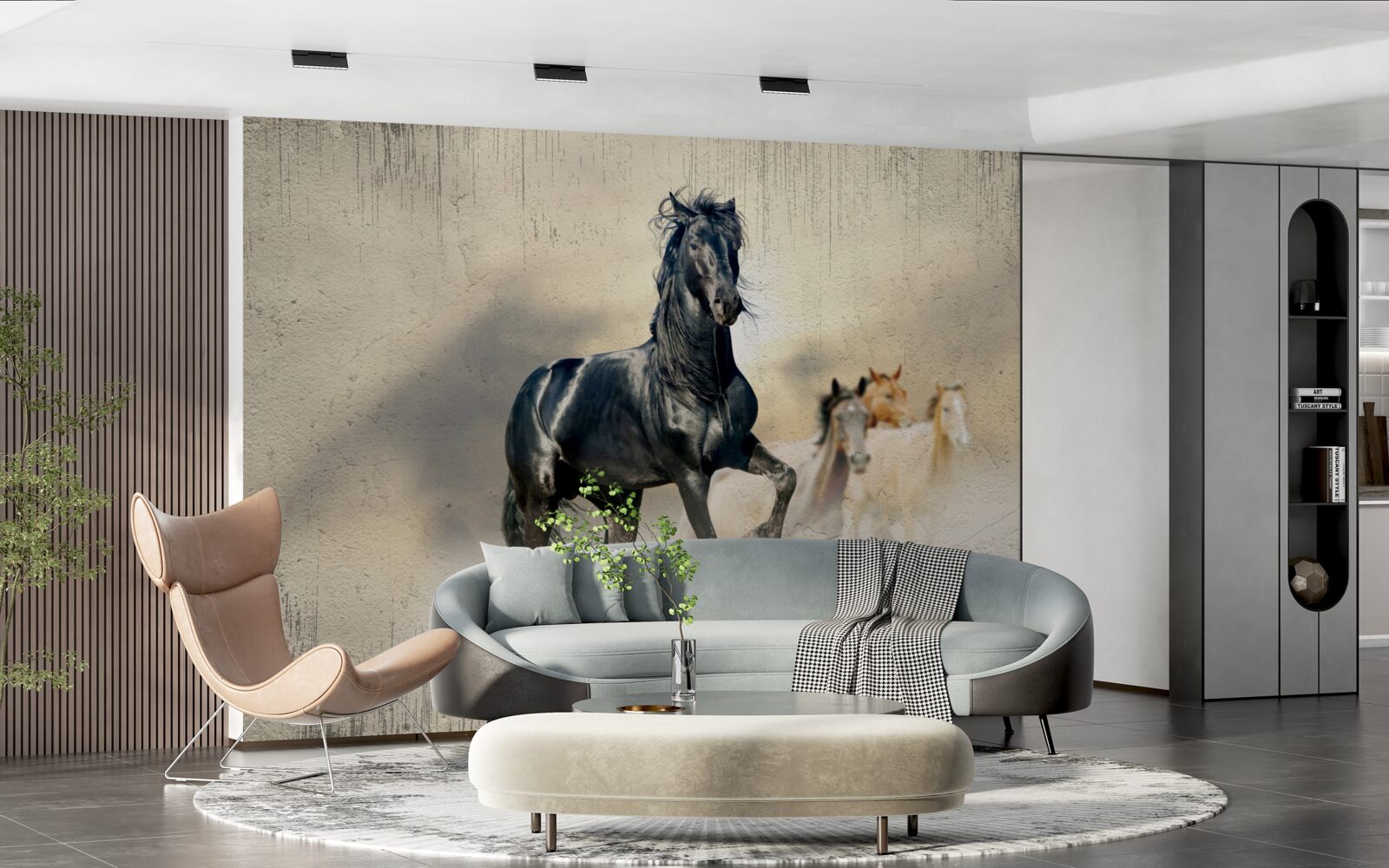 Фотошпалери табун коней пасеться на великому лузі