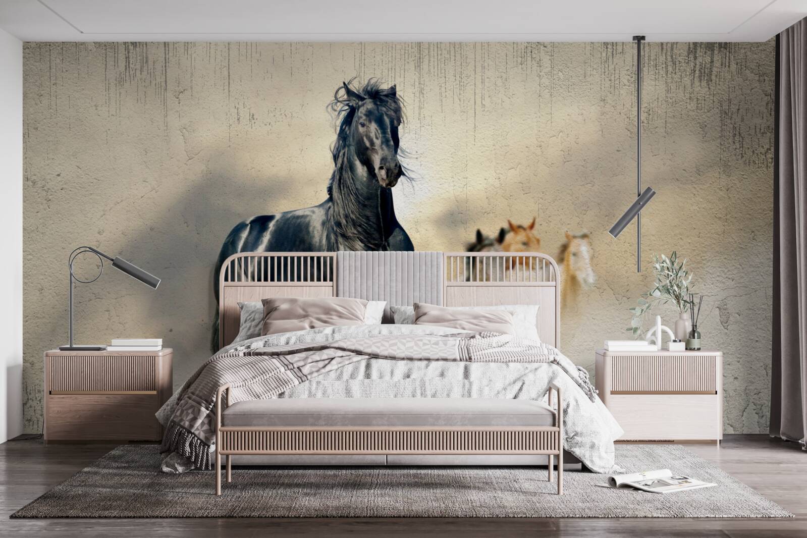 Фотошпалери табун коней пасеться на великому лузі