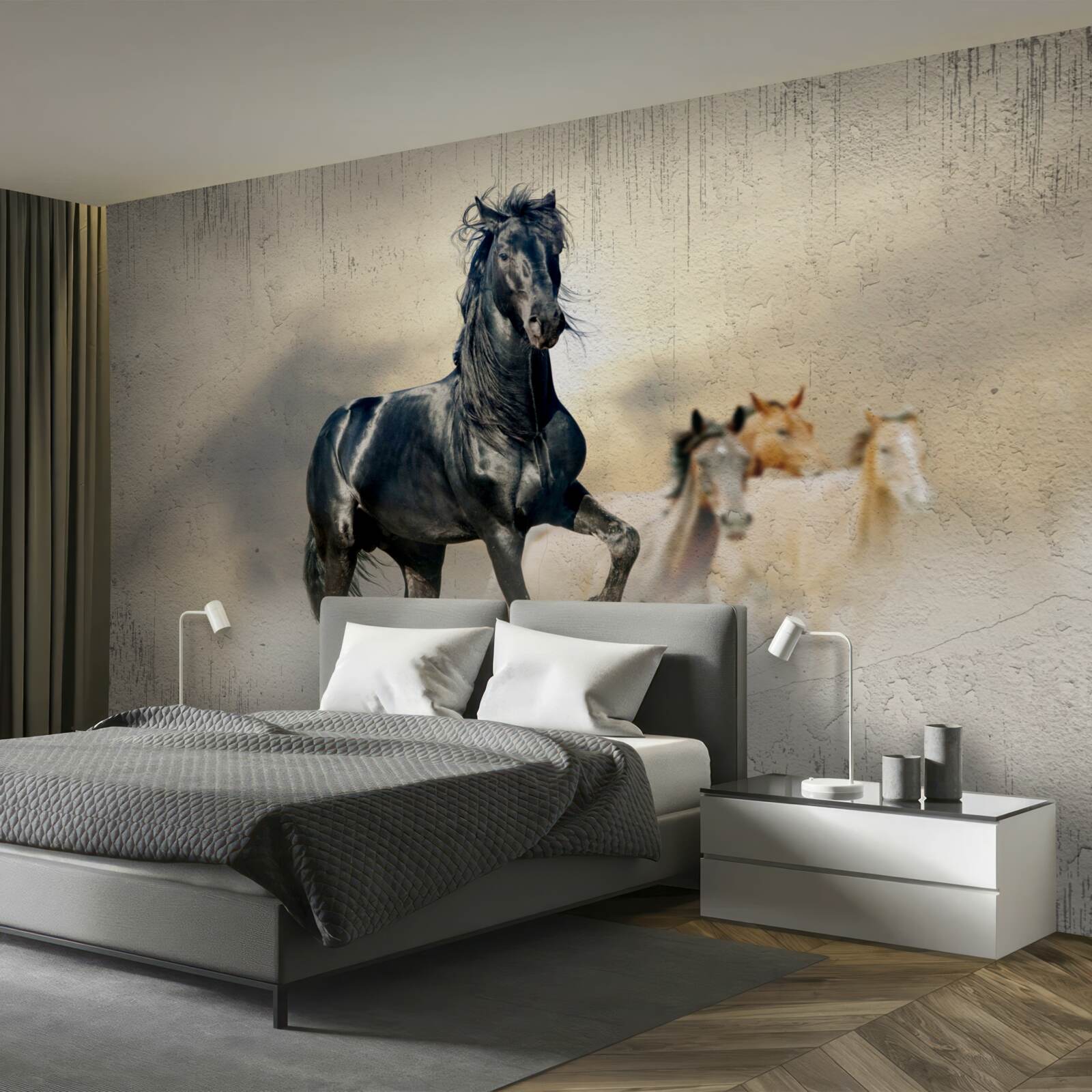 Фотошпалери табун коней пасеться на великому лузі