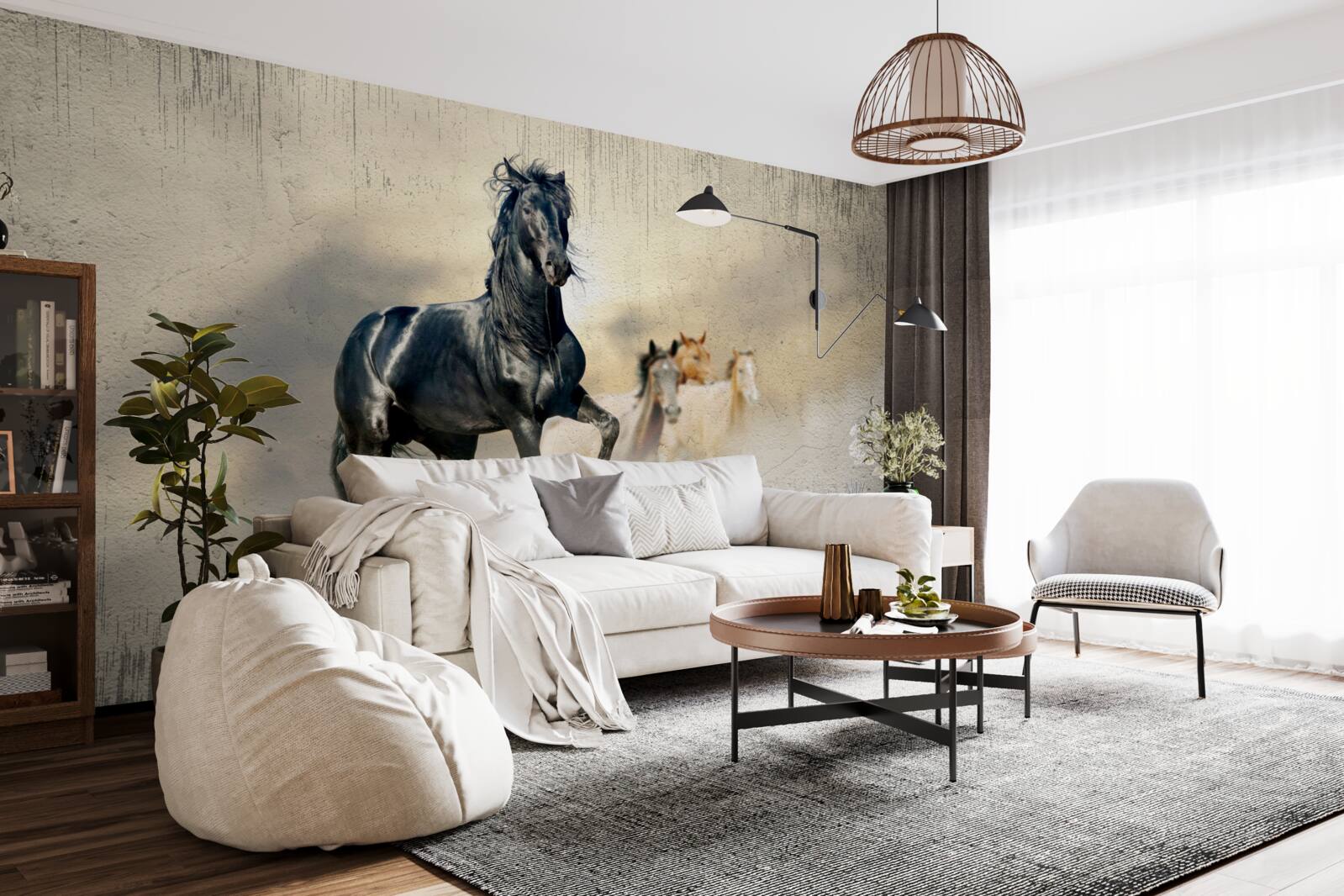 Фотошпалери табун коней пасеться на великому лузі