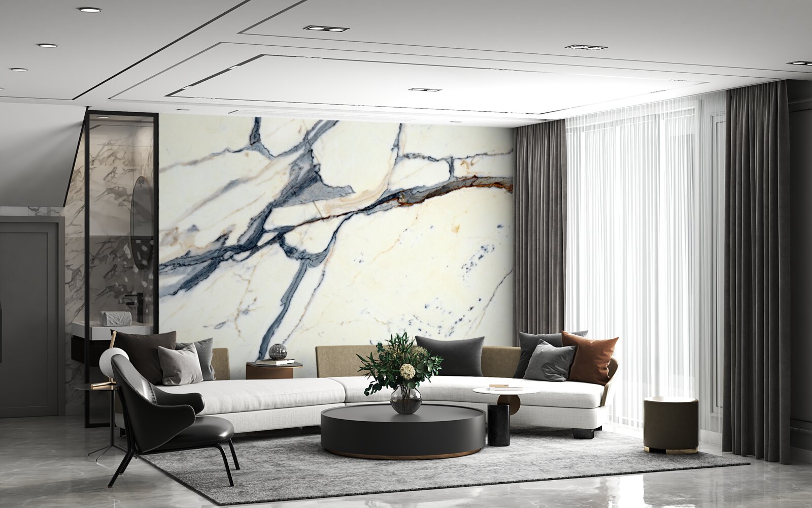 Фотошпалери світлий мармур з чорними вкрапленнями