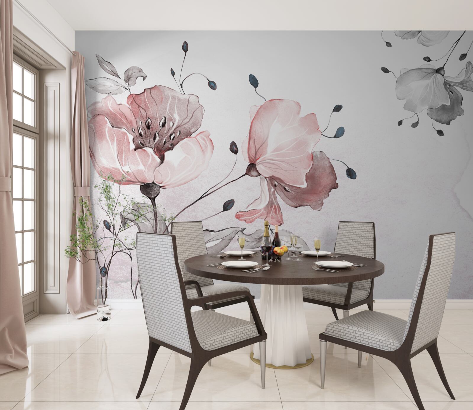 Фотошпалери ніжні, витончені квіти, що колишуться на вітрі