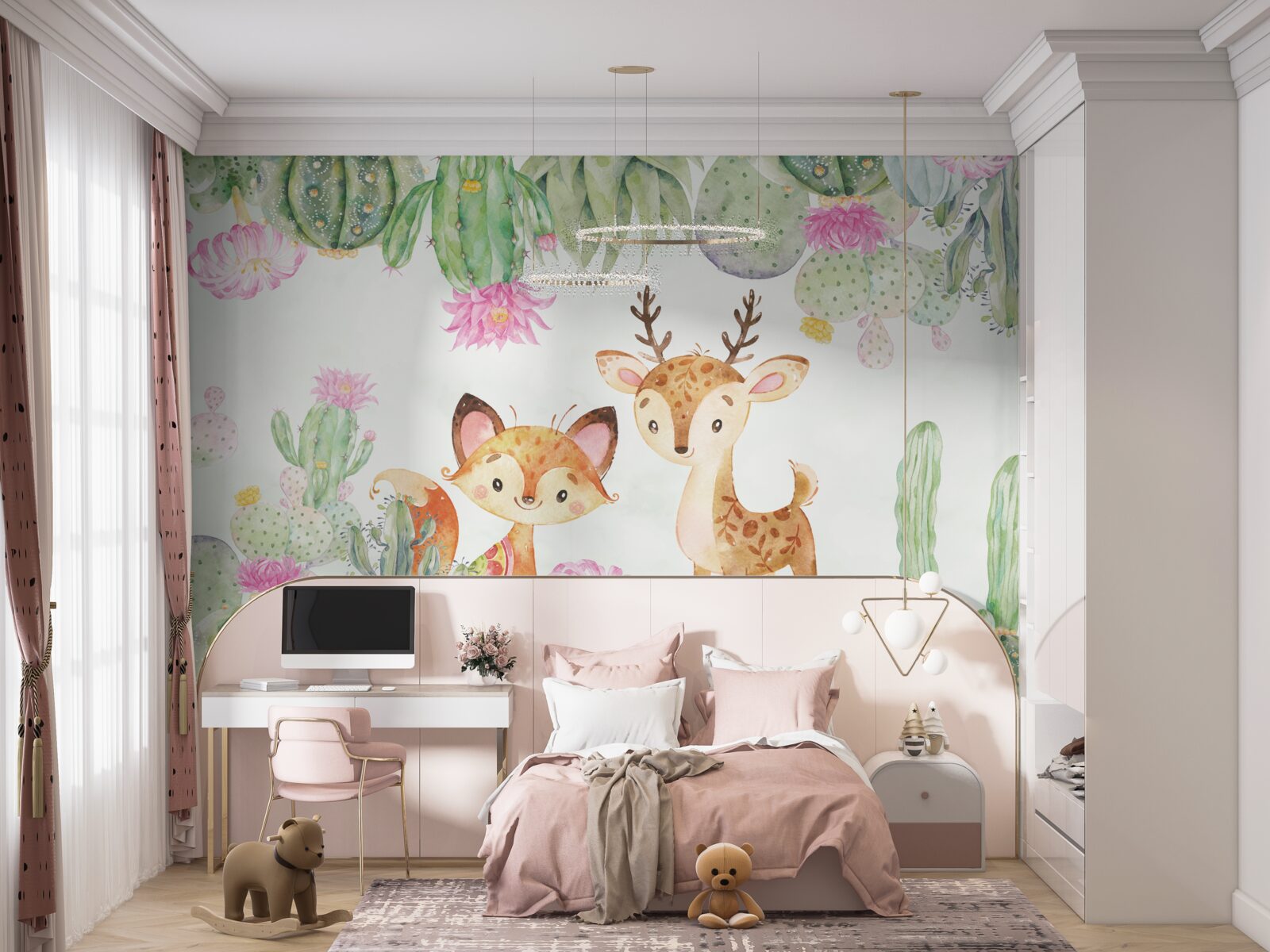 Фотошпалери маленька лисичка та молодий олень