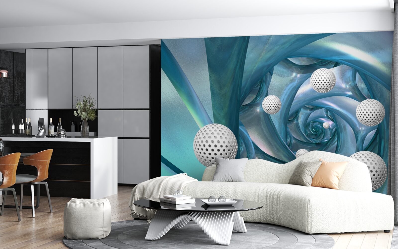 Фотошпалери за відсутності гравітації кульки білі