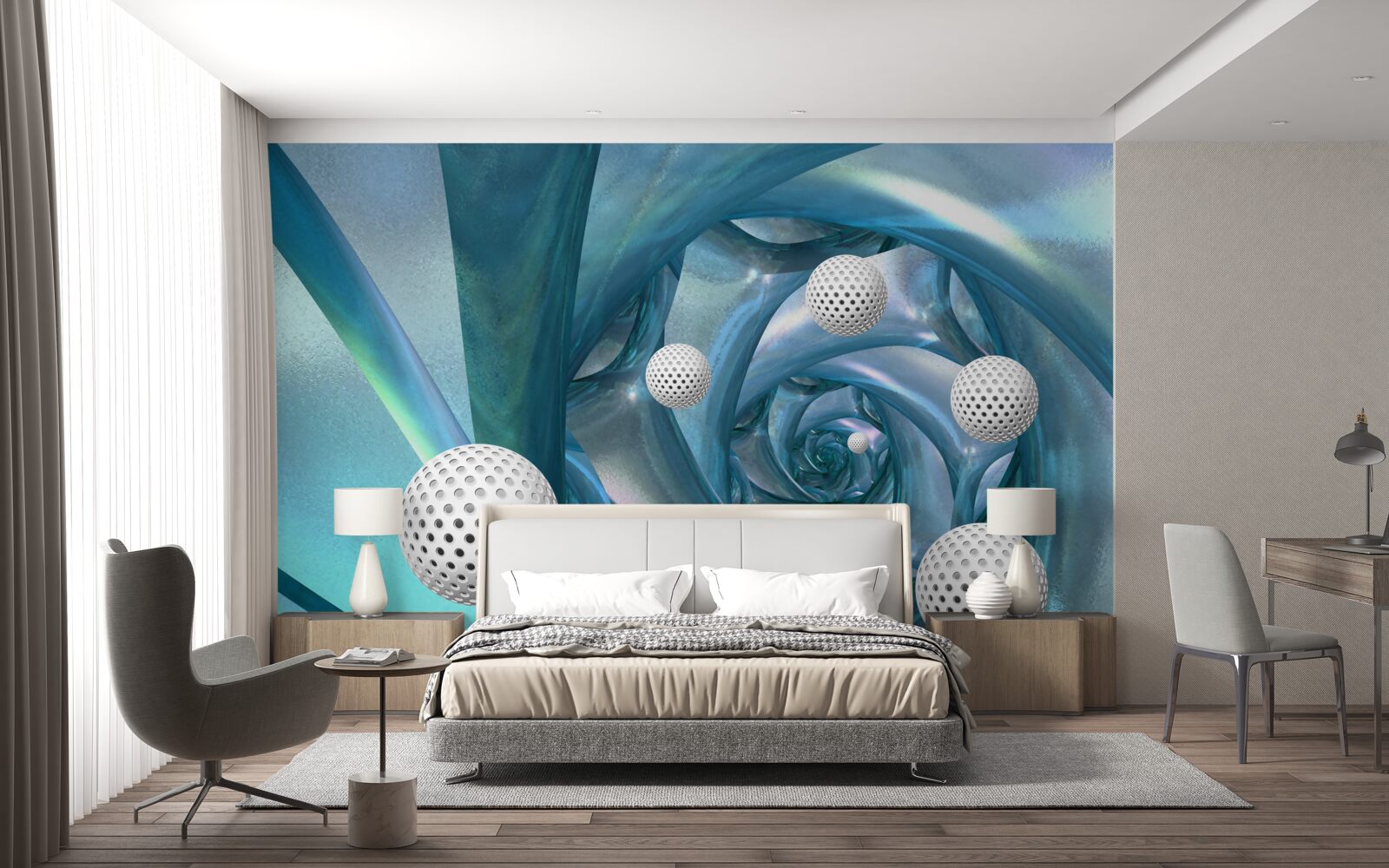 Фотошпалери за відсутності гравітації кульки білі