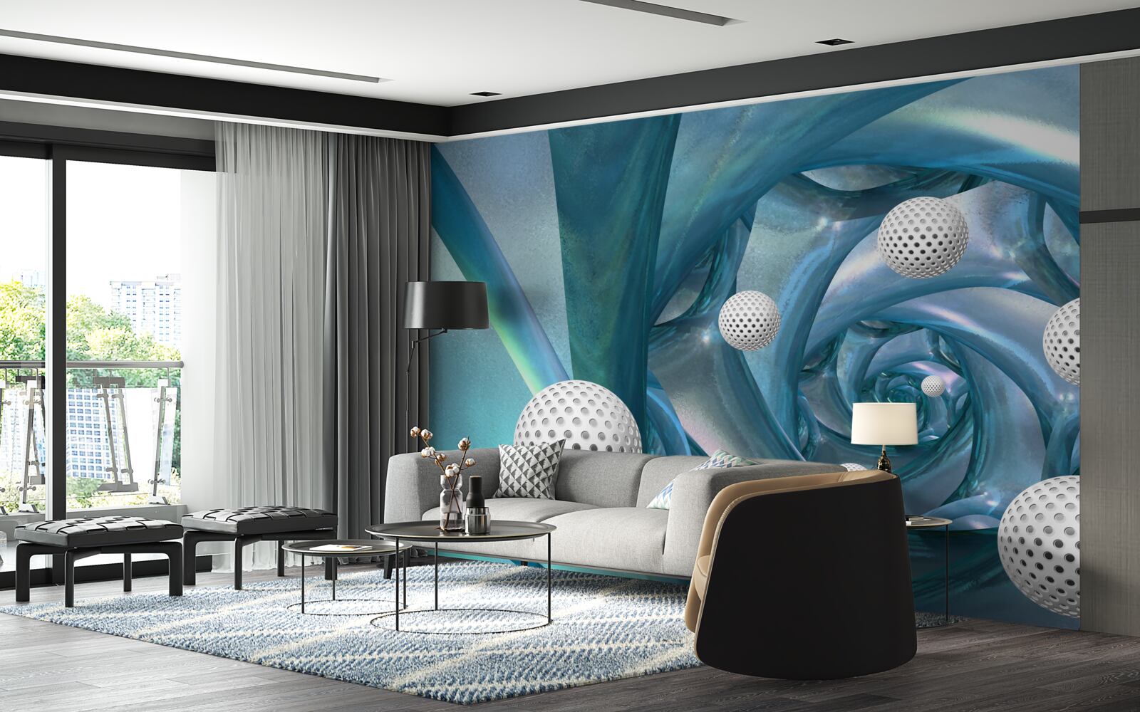 Фотошпалери за відсутності гравітації кульки білі