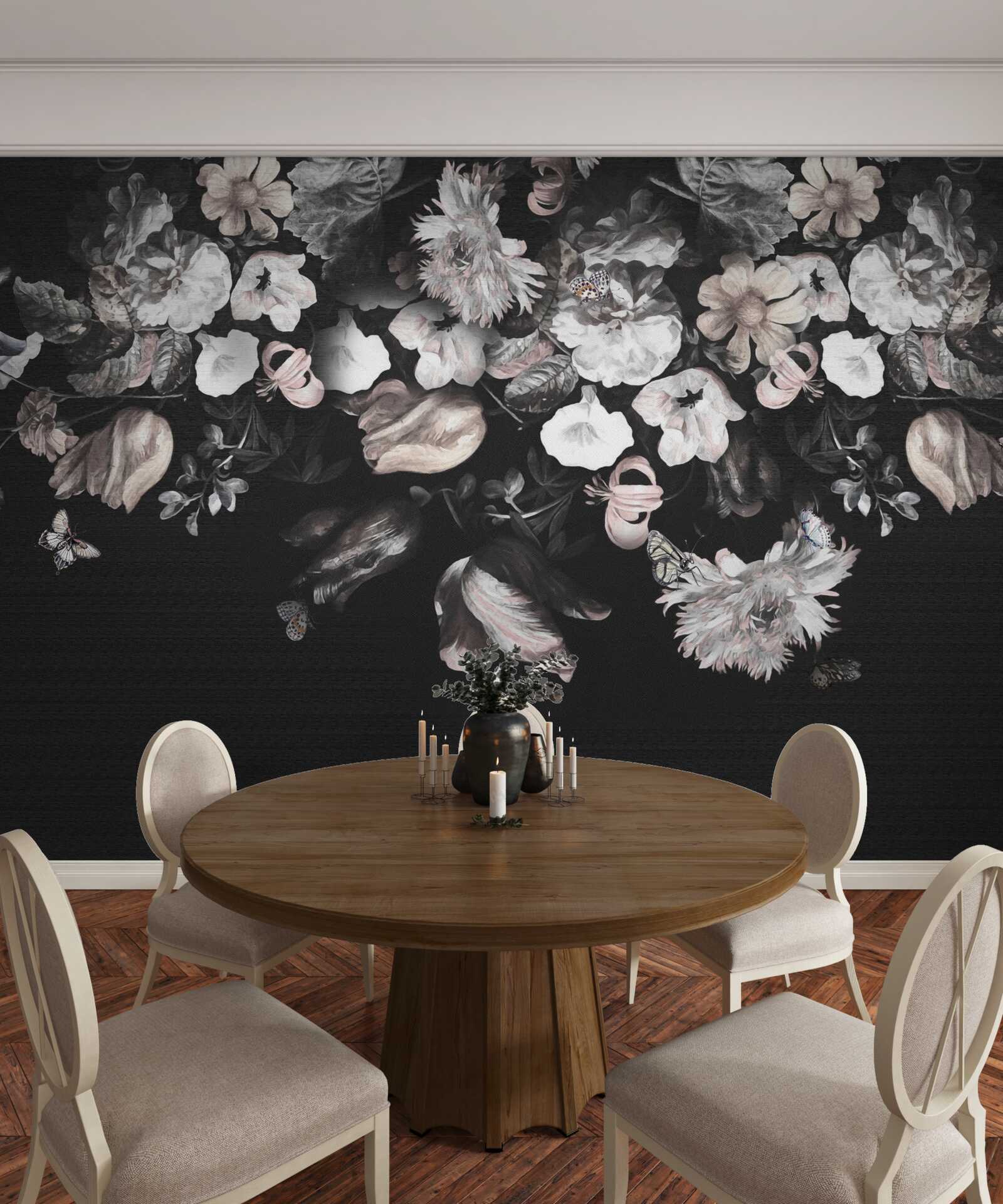 Фотошпалери білі квіткові бутони на темному тлі