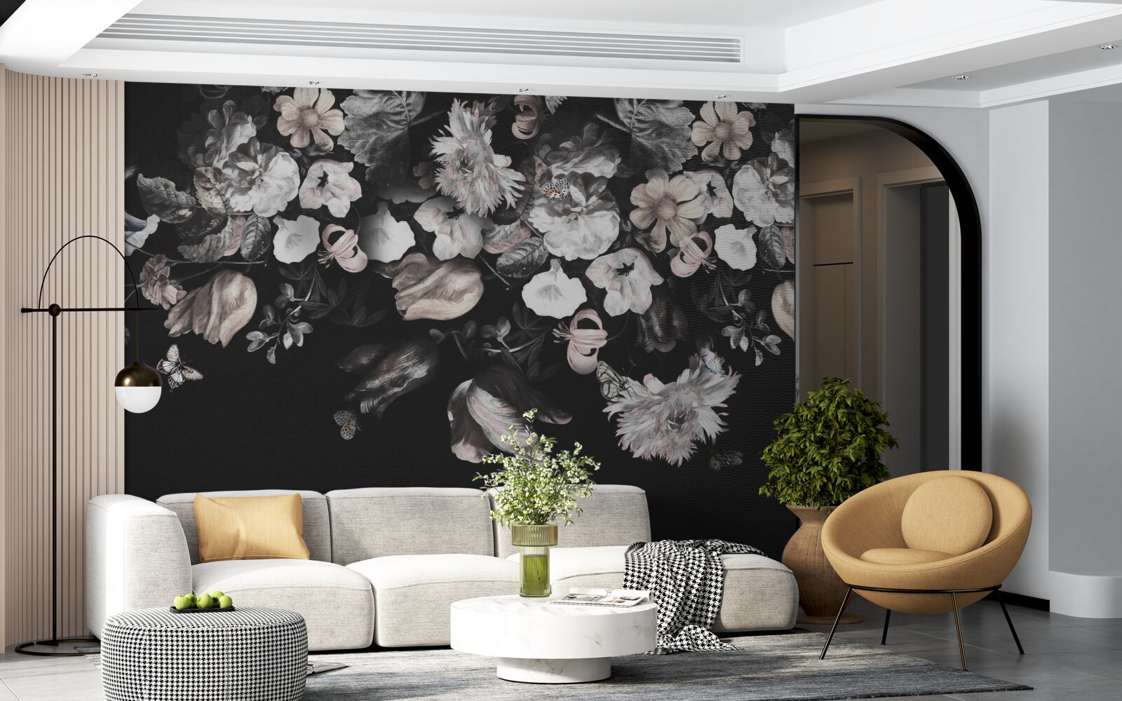 Фотошпалери білі квіткові бутони на темному тлі