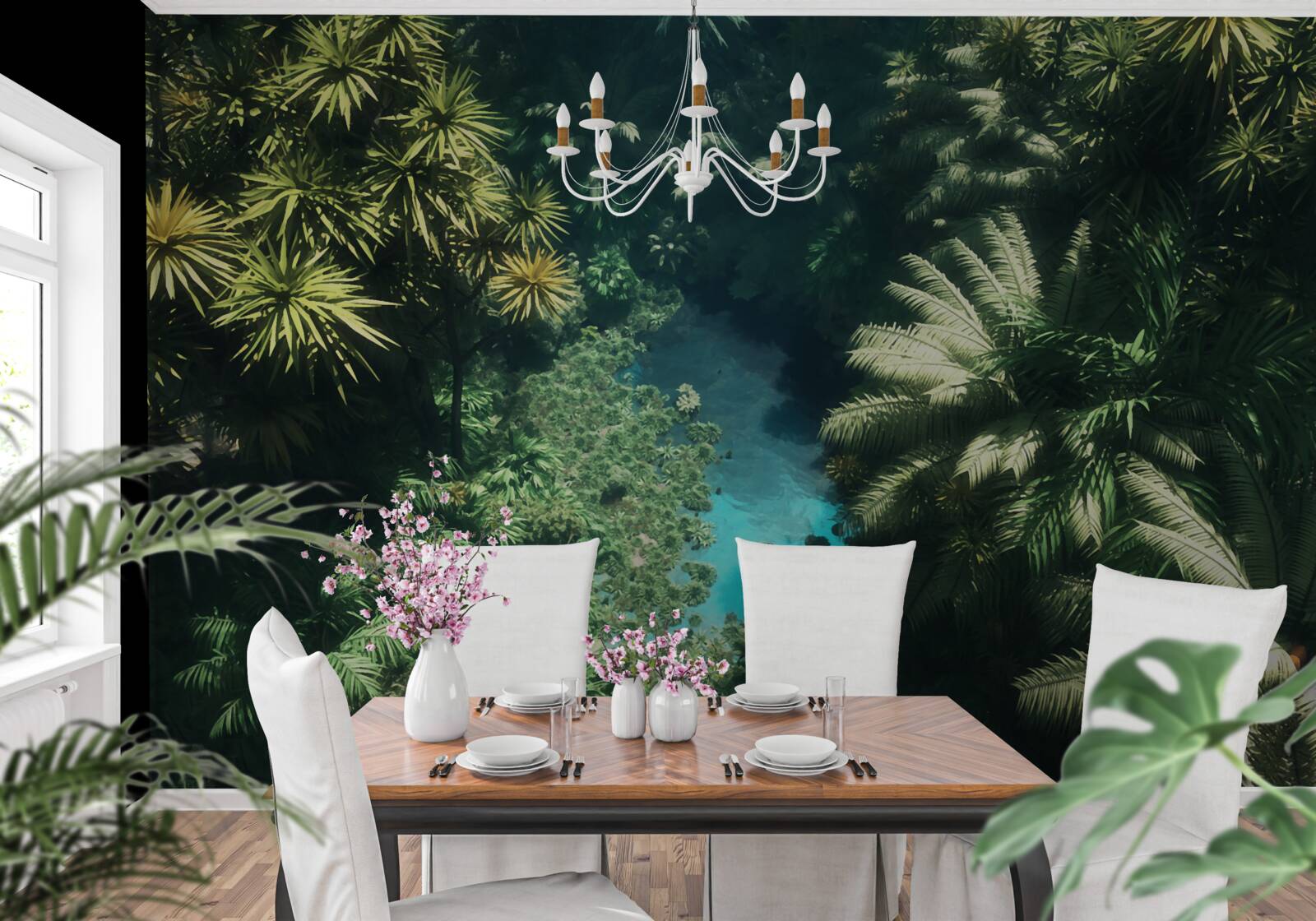 Фотошпалери нічне небо з тропічними рослинами