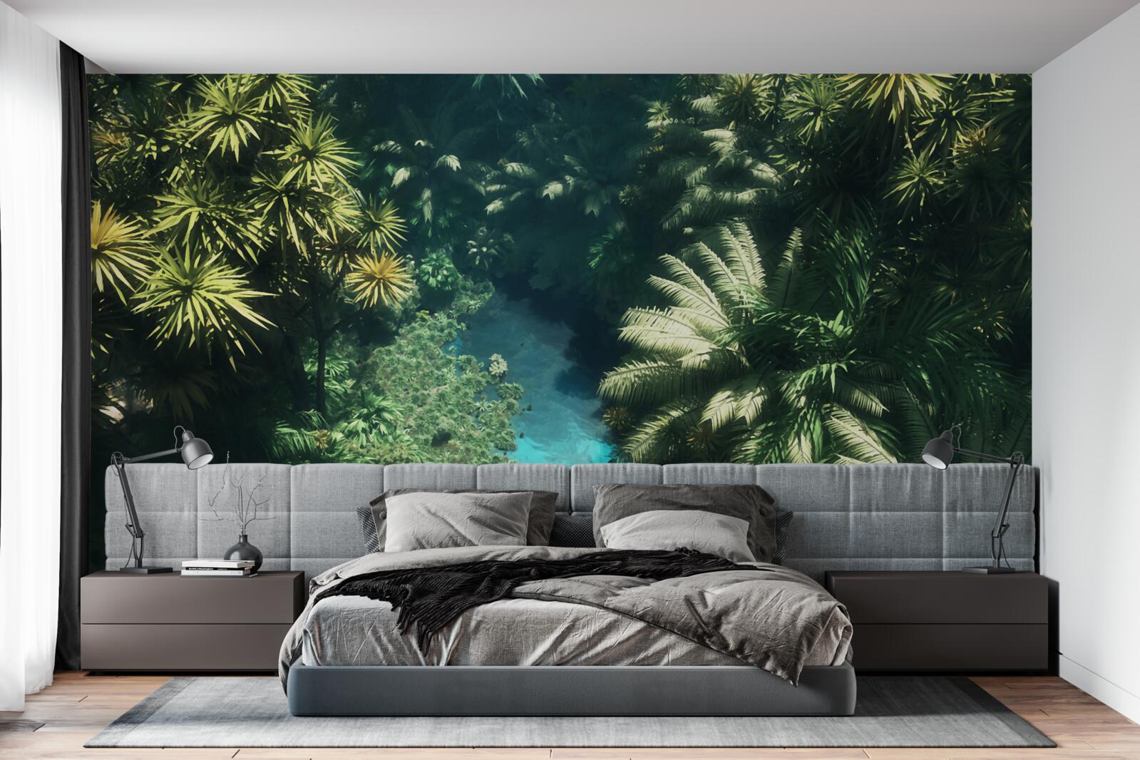 Фотошпалери нічне небо з тропічними рослинами