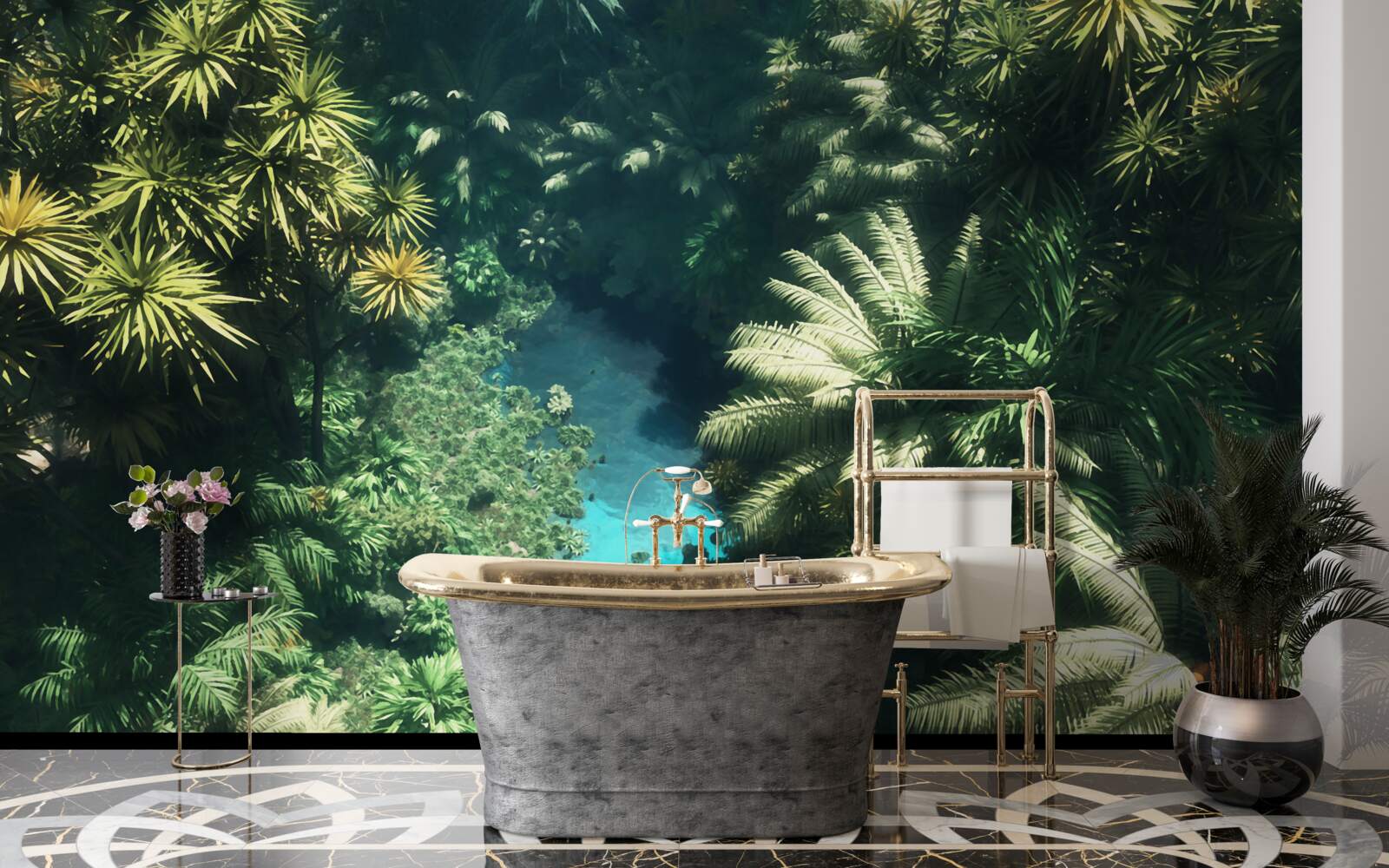 Фотошпалери нічне небо з тропічними рослинами