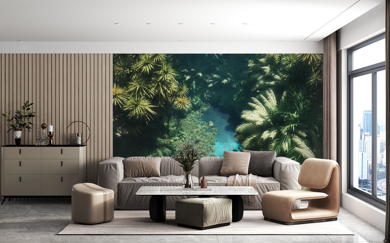 Фотошпалери нічне небо з тропічними рослинами