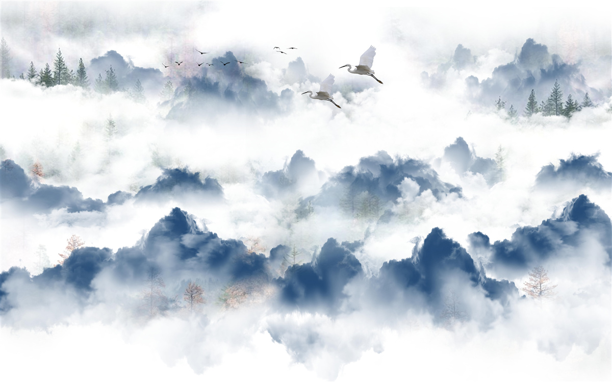 Фотошпалери пернаті створіння пролітають над туманними вершинами гірських хребтів