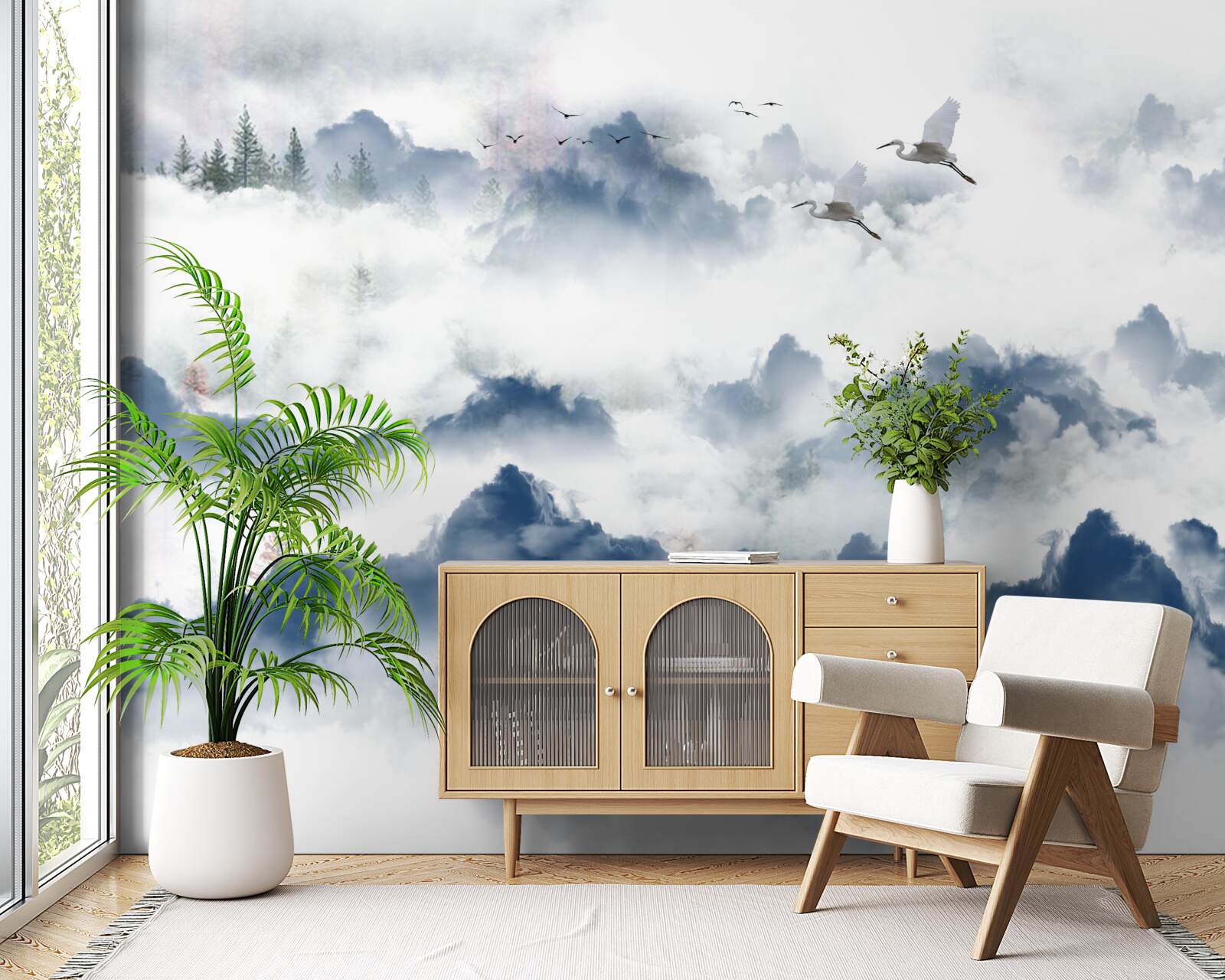 Фотошпалери пернаті створіння пролітають над туманними вершинами гірських хребтів