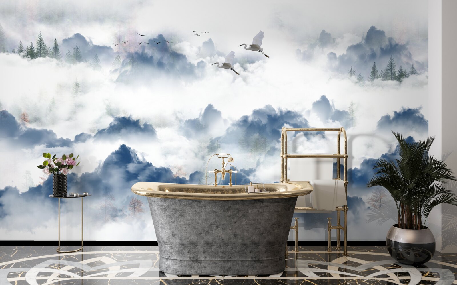 Фотошпалери пернаті створіння пролітають над туманними вершинами гірських хребтів