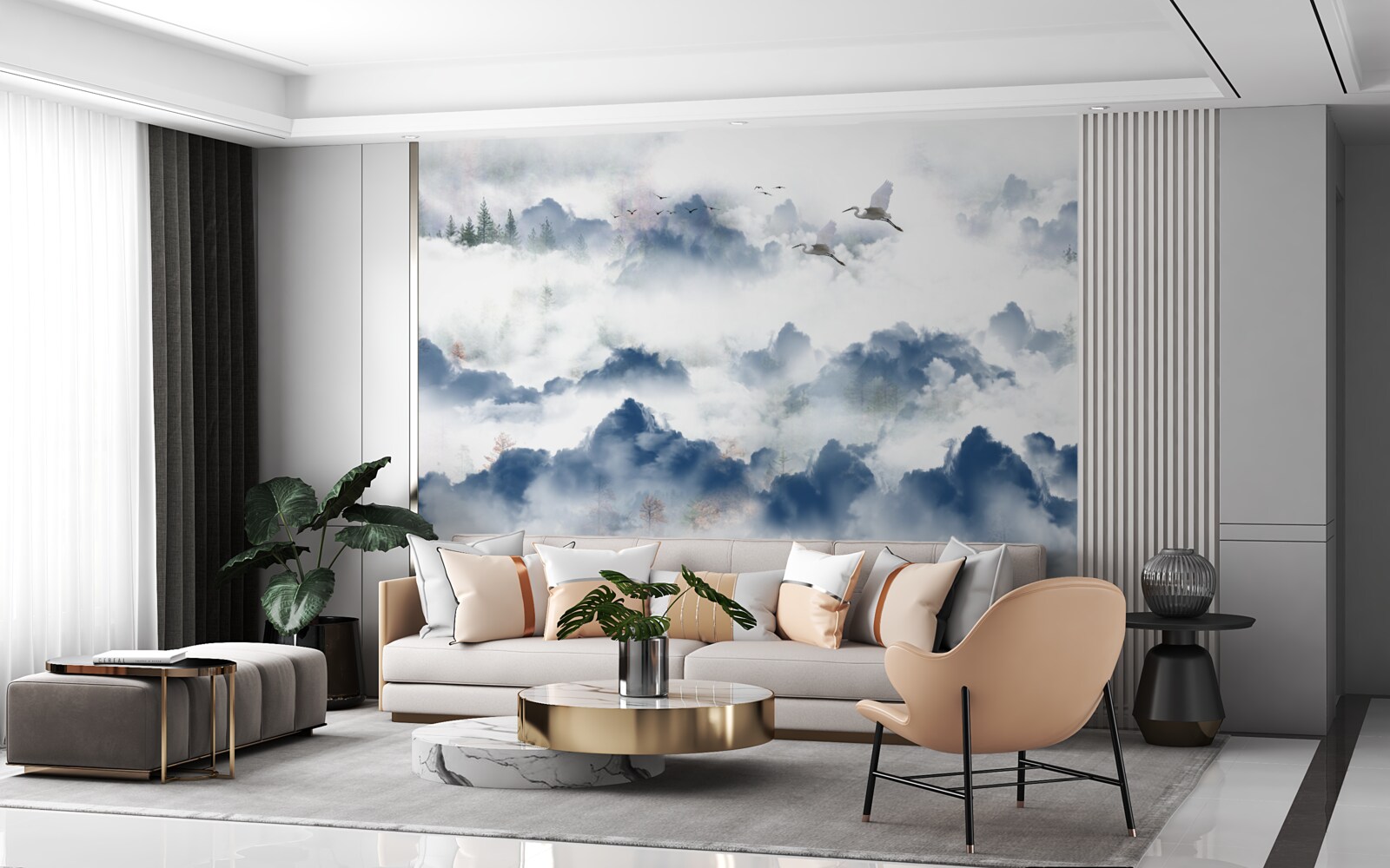 Фотошпалери пернаті створіння пролітають над туманними вершинами гірських хребтів