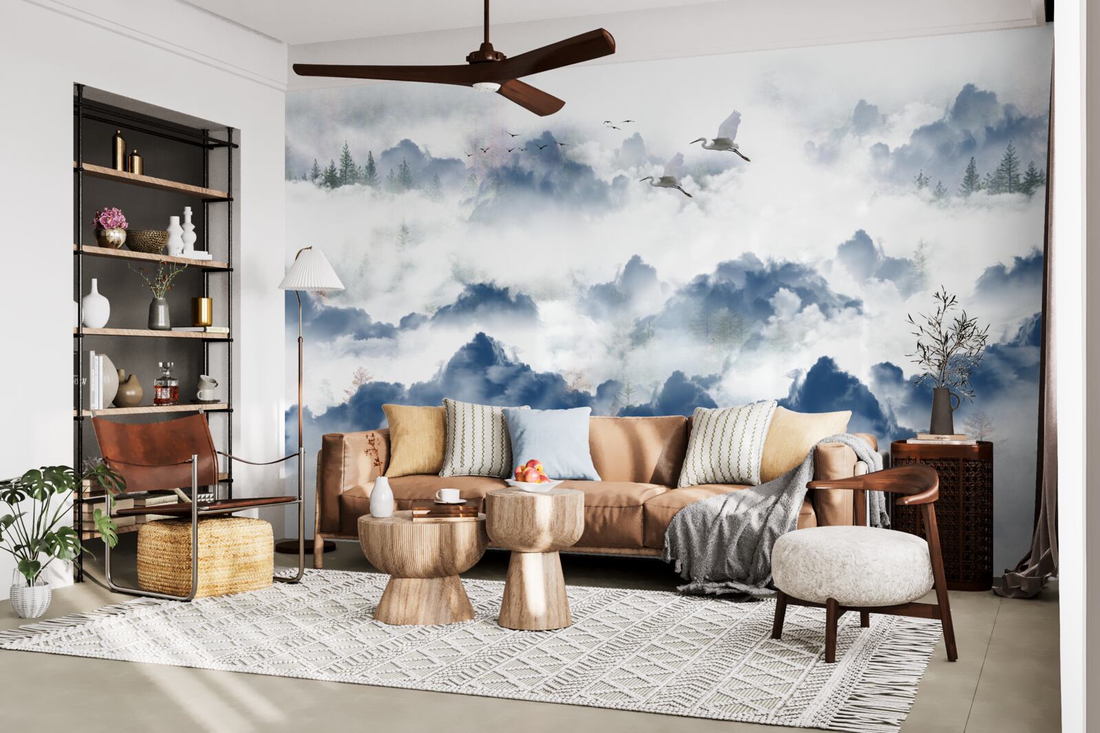 Фотошпалери пернаті створіння пролітають над туманними вершинами гірських хребтів