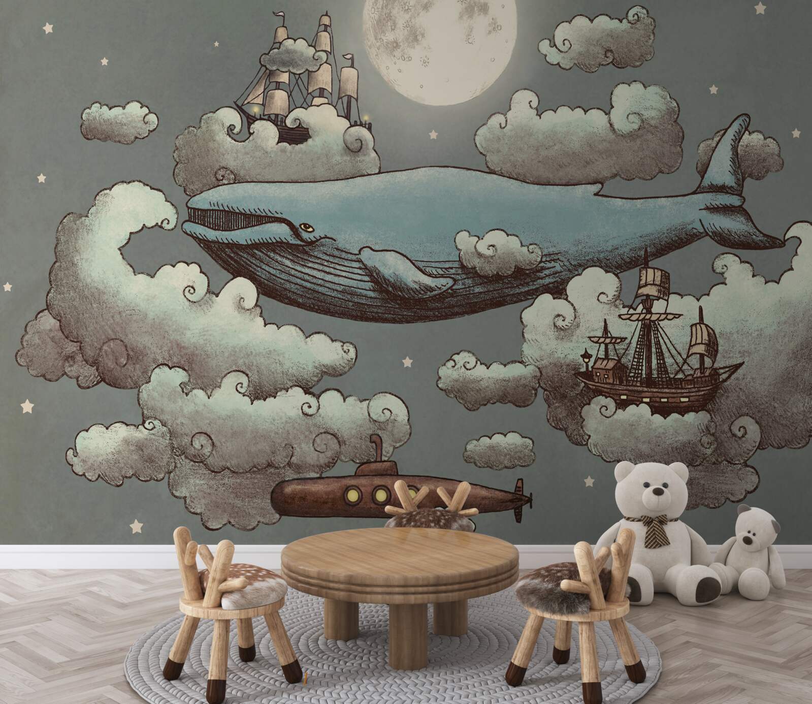 Фотошпалери гігантський кашалот серед хмар