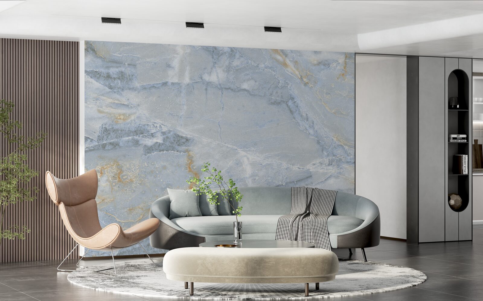 Фотошпалери сіро-чорні хвилі з золотистими контурами