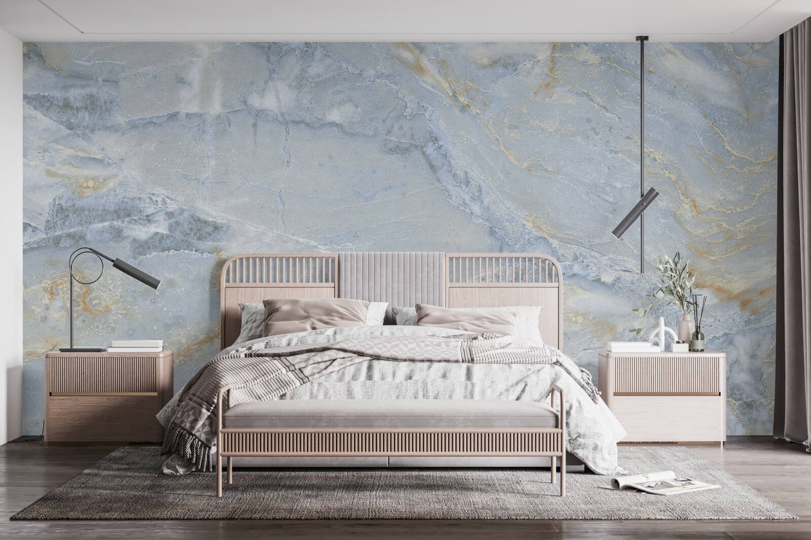 Фотошпалери сіро-чорні хвилі з золотистими контурами