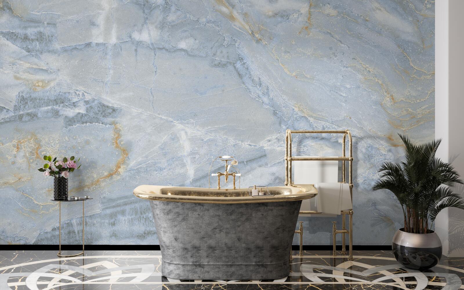 Фотошпалери сіро-чорні хвилі з золотистими контурами