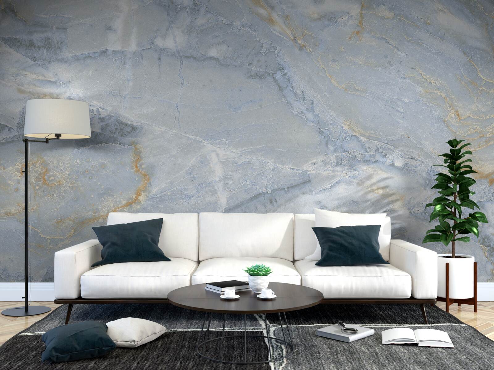 Фотошпалери сіро-чорні хвилі з золотистими контурами