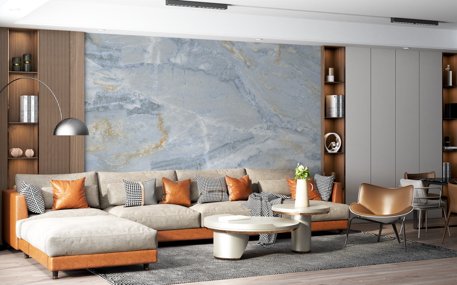 Фотошпалери сіро-чорні хвилі з золотистими контурами