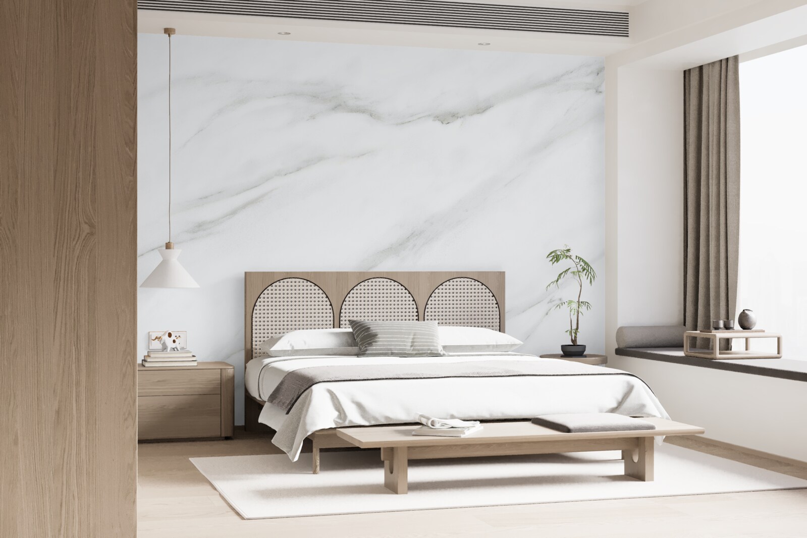 Фотошпалери Білосніжний мармур з сірими хвильовими візерунками