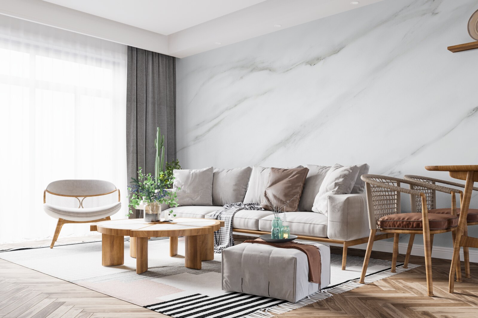 Фотошпалери Білосніжний мармур з сірими хвильовими візерунками