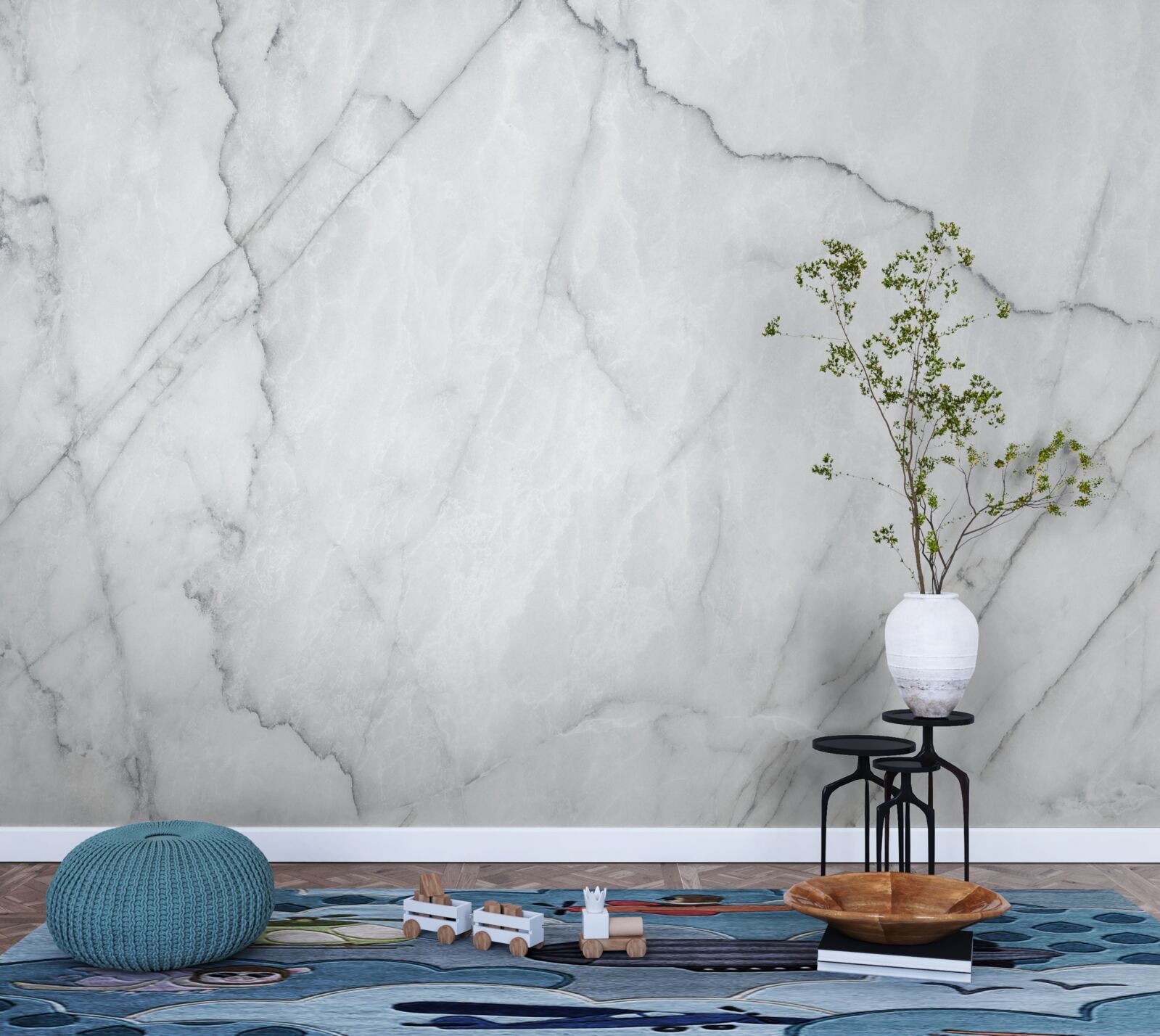 Фотошпалери сірий мармур з чорними вставками