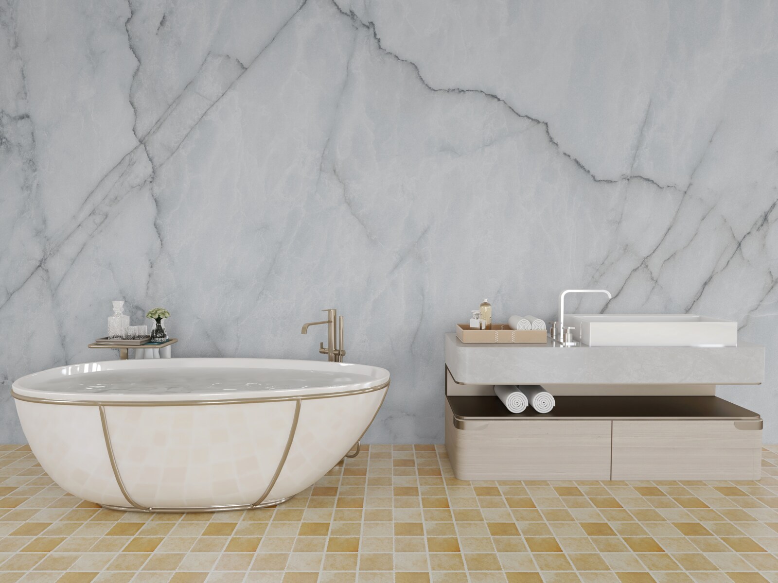 Фотошпалери сірий мармур з чорними вставками